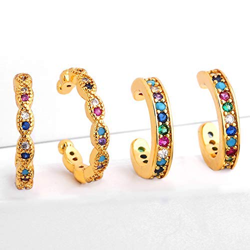 Trendy Cubic Zirconia Ear Cuffs - Colorful CZ Non-Pierced Clip-On Earrings for Conch, Dainty & Simple Design | Perfect for Parties, Weddings & Everyday Wear