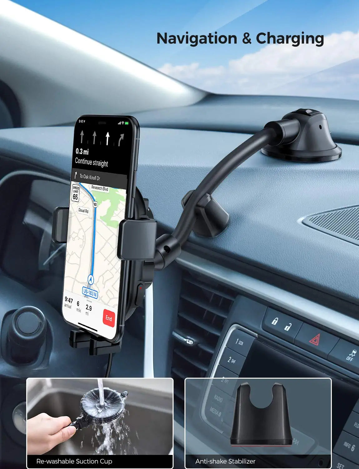 10W Fast Wireless Car Charger Mount - Qi Certified Phone Holder for iPhone & Android - Perfect for Commuting, Road Trips & Hands-Free Charging