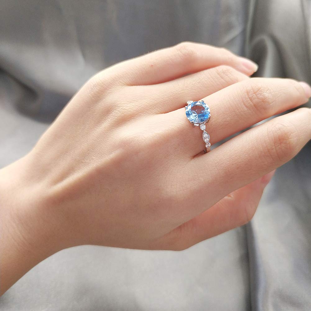 Sky Blue Topaz 8mm Sterling Silver Engagement Ring for Women - Elegant Statement Jewelry Gift for Brides, Anniversaries & Special Occasions