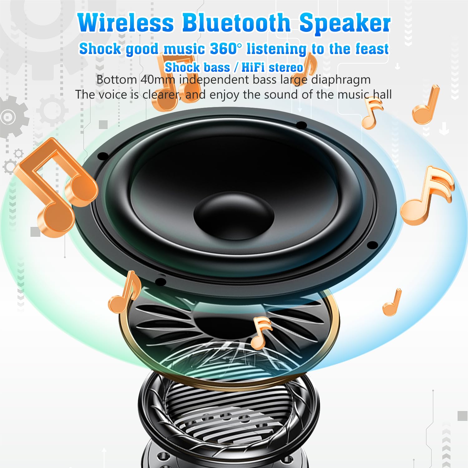5-in-1 Wireless Bluetooth Speaker with Induction Charging | 360° Rotating Foldable Phone Holder | Rechargeable Power Bank with Ambient LED Lights | Anti-Slip Base for Home, Office & Outdoor Use (Black)