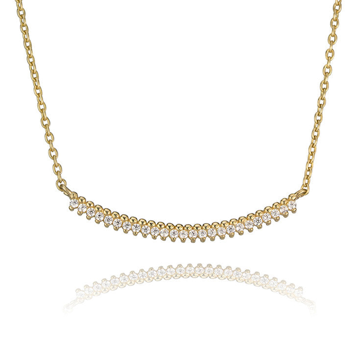 10K Yellow Gold Cubic Zirconia Curved Bar Necklace for Women - Elegant Minimalist Pendant Jewelry Gift for Birthday, Anniversary & Valentine's Day
