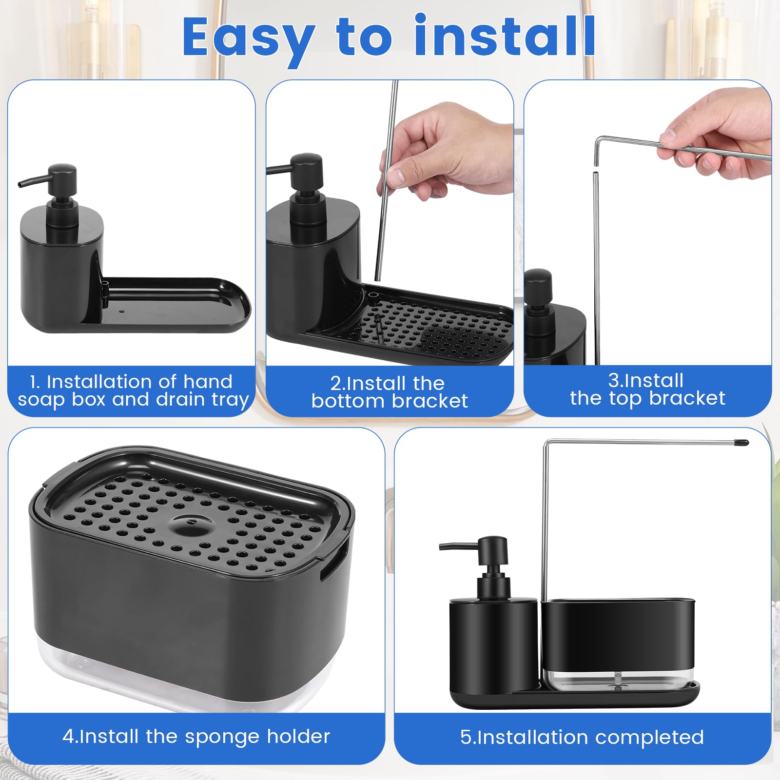 Multifunctional Kitchen Soap Dispenser Set with Tray & Towel Holder - for Countertop & Dishwashing