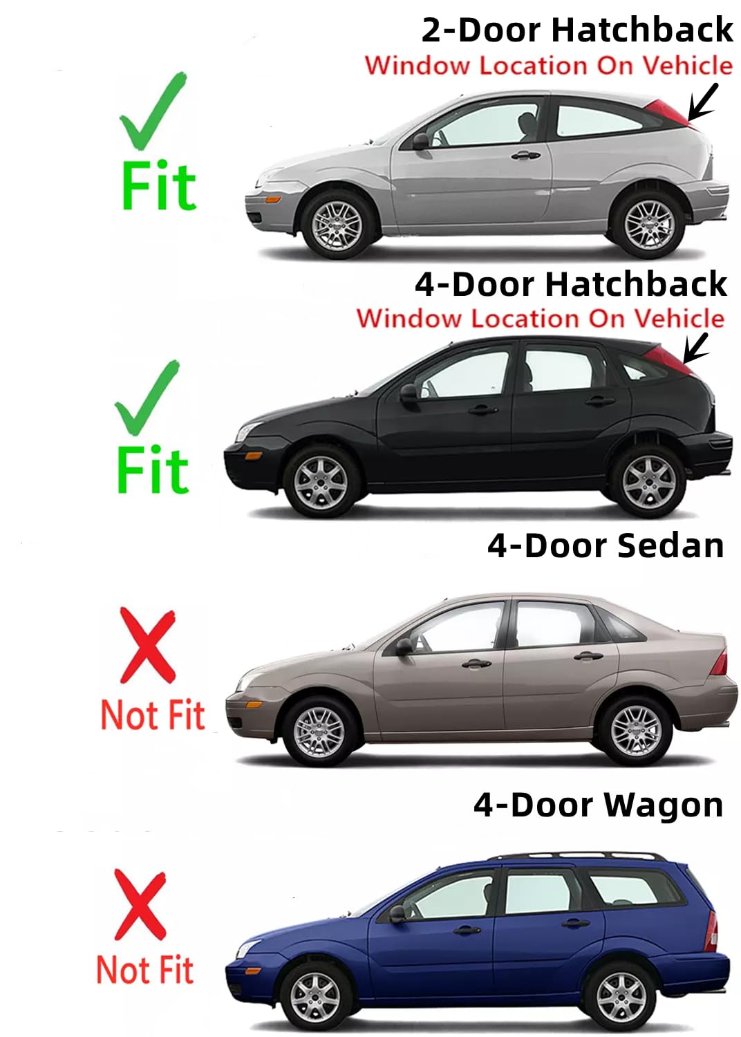 Heated Rear Window Glass Replacement for 2000-2007 Ford Focus 2/4 Door Hatchback | Defroster Repair Part | Winter Driving & Defrosting Solution