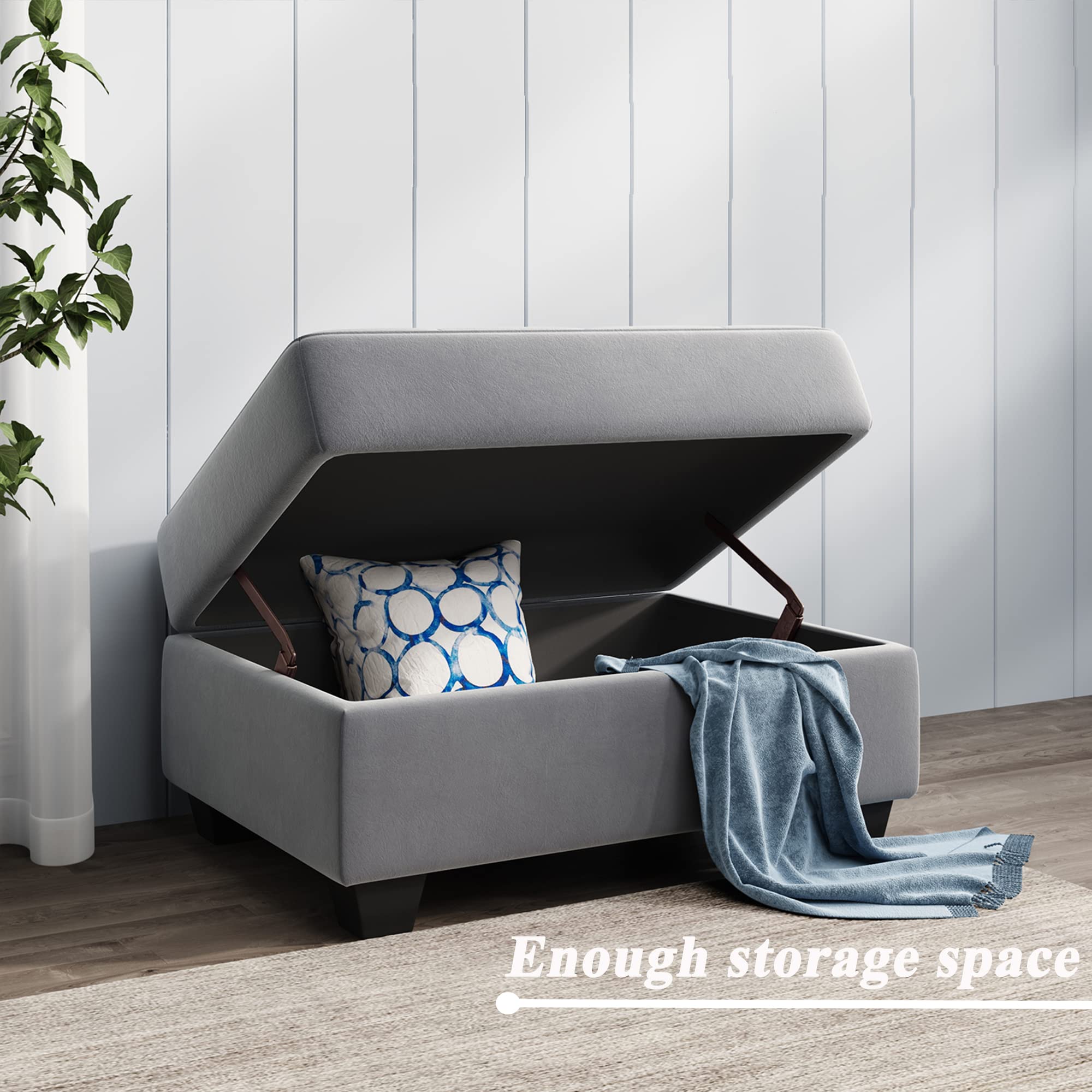 L-Shaped Sectional Sofa with Reversible Chaise, Storage Ottoman & Cup Holders - Modern Living Room Furniture Set in Light Gray | Perfect for Small Spaces, Family Gatherings & Movie Nights