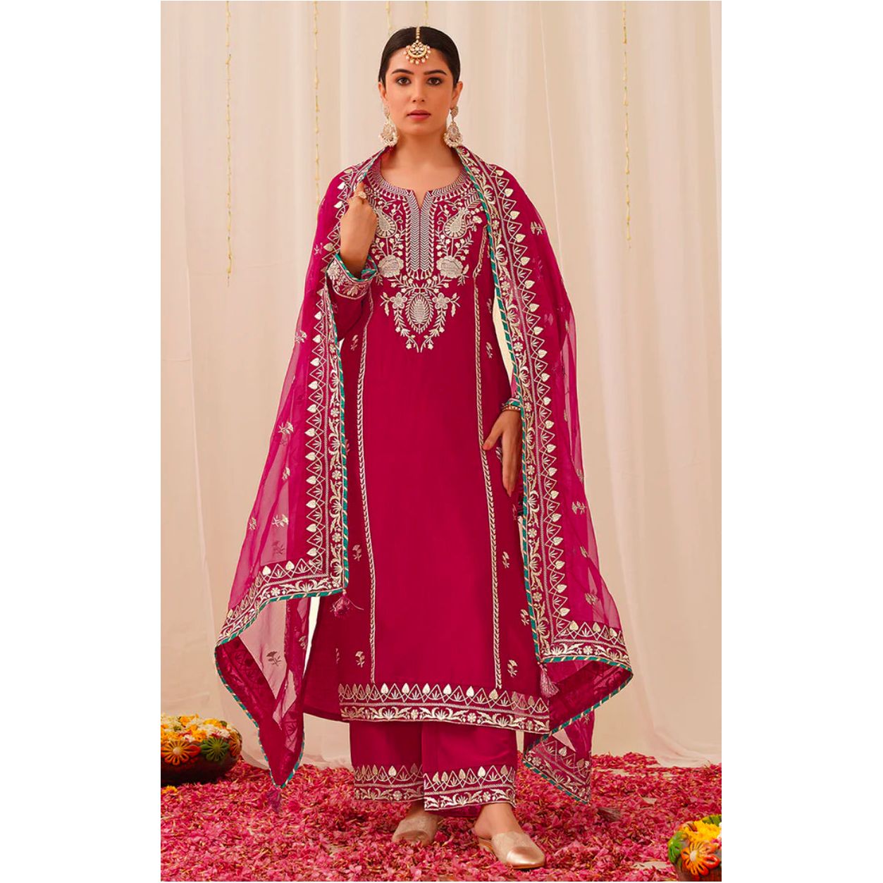 Elegant Pink Silk Blend Designer Kurta Set for Women | Stylish Indian Ethnic Wear for Parties, Weddings & Festivals