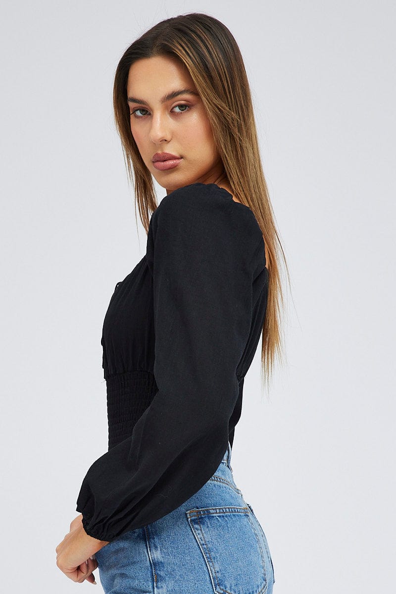 Black Long Sleeve Bodysuit with Sweetheart Neckline - Women's Sexy Basic Tops for Layering, Clubwear & Everyday Outfits