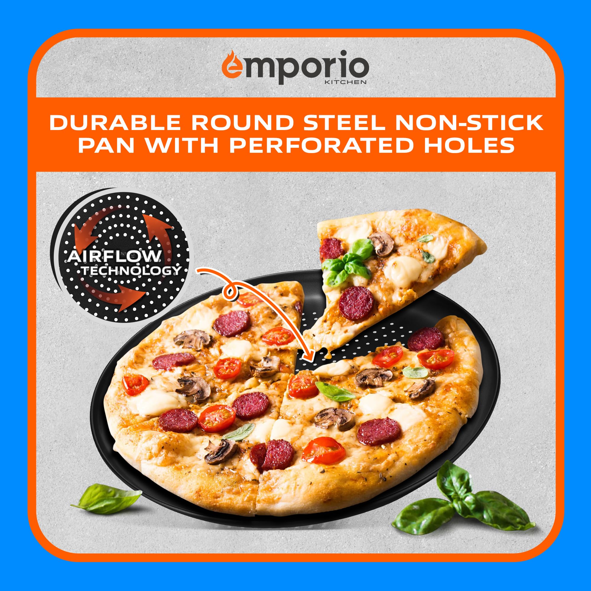 15.75-Inch Round Perforated Carbon Steel Pizza Baking Pan - Non-Stick Coating, Oven & Dishwasher Safe (450°F), PFOA/PFOS/PTFE Free, Airflow Design - Perfect for Homemade Pizza, Bread, Cookies & Baking in Oven or Grill