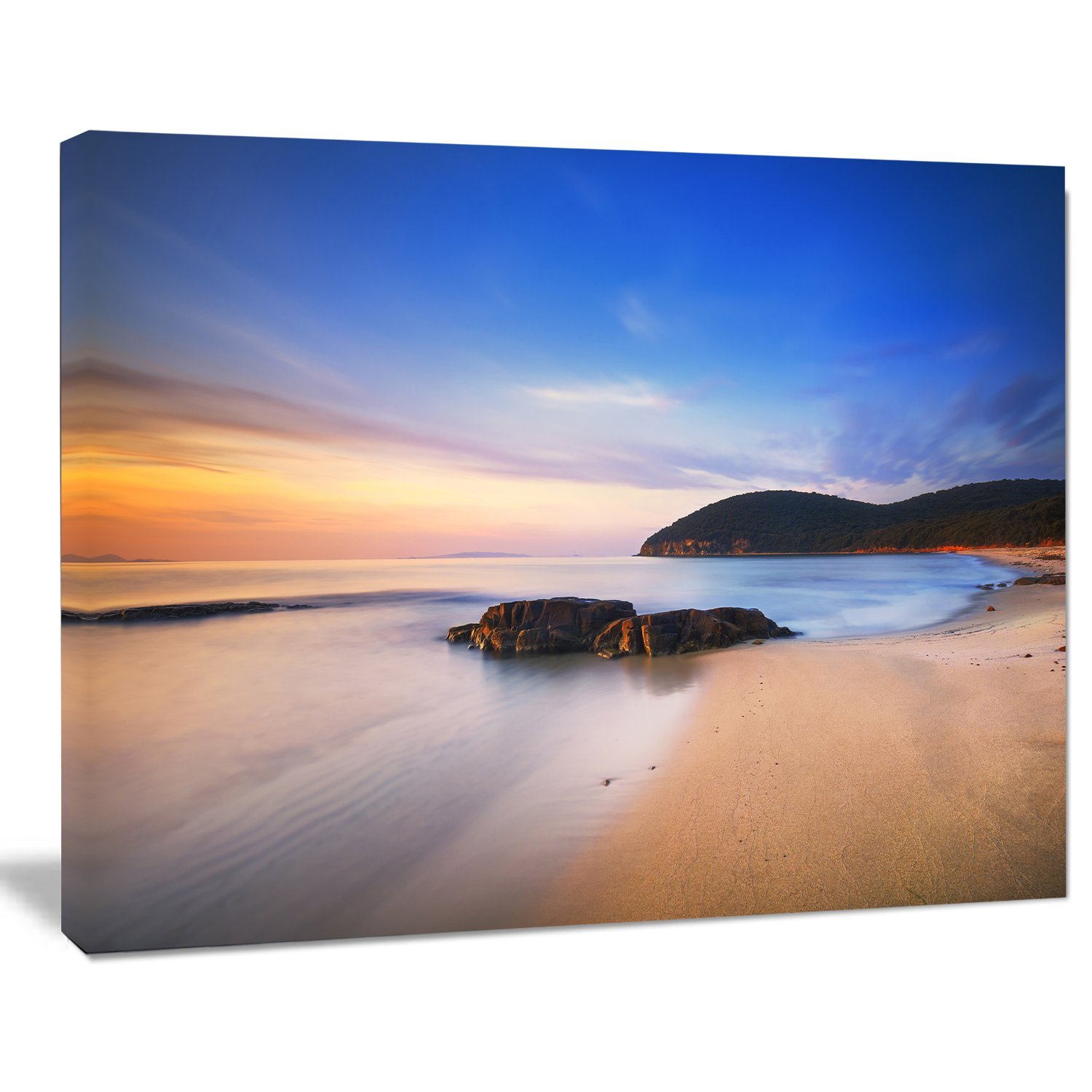 Extra Large Seashore Canvas Wall Art - Stunning Sunset at Cala Violina Beach Painting - Perfect for Living Room, Bedroom & Office Decor