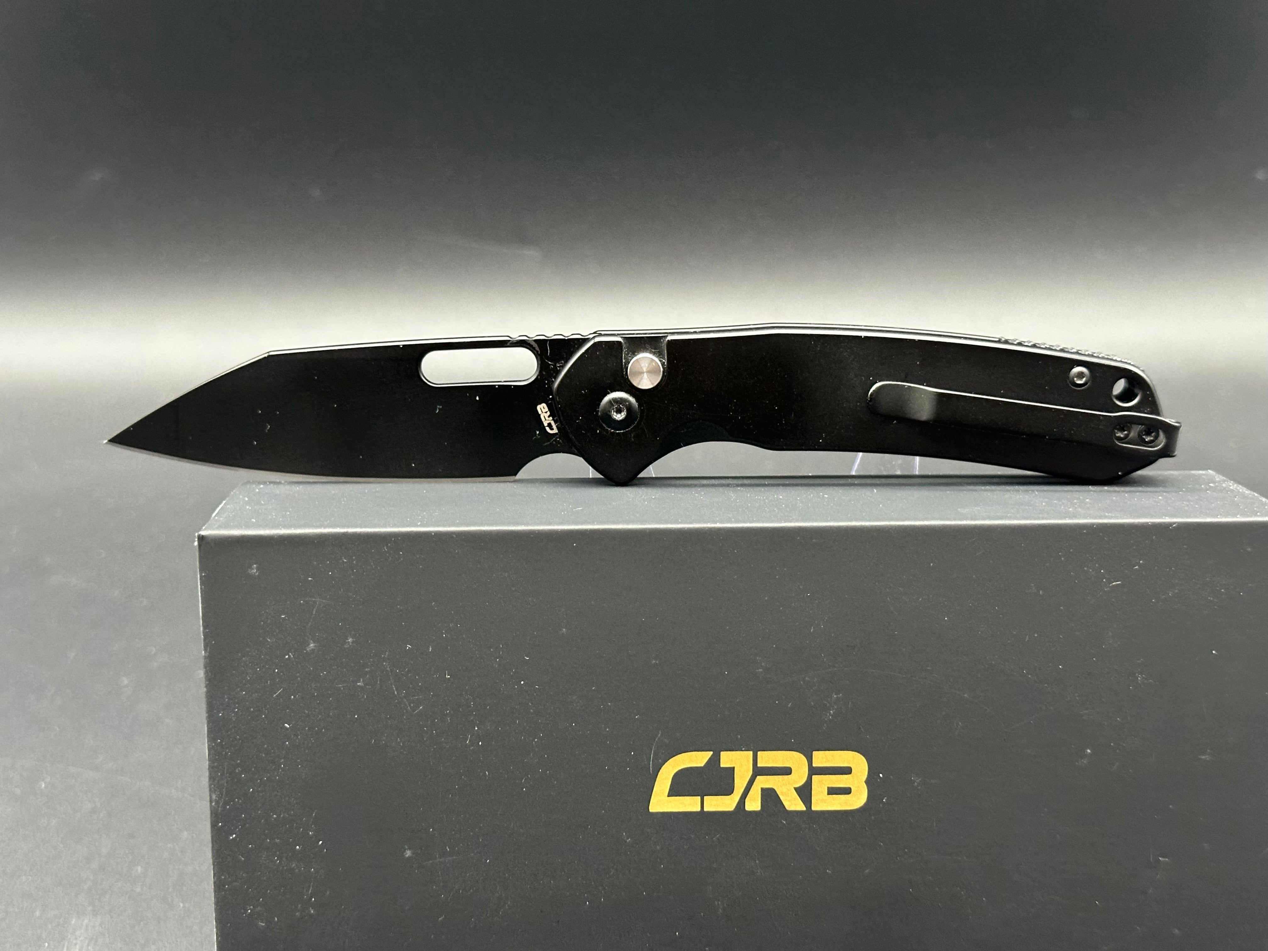 CJRB Pyrite Alt Black Steel Button Lock Folding Knife - 3.11