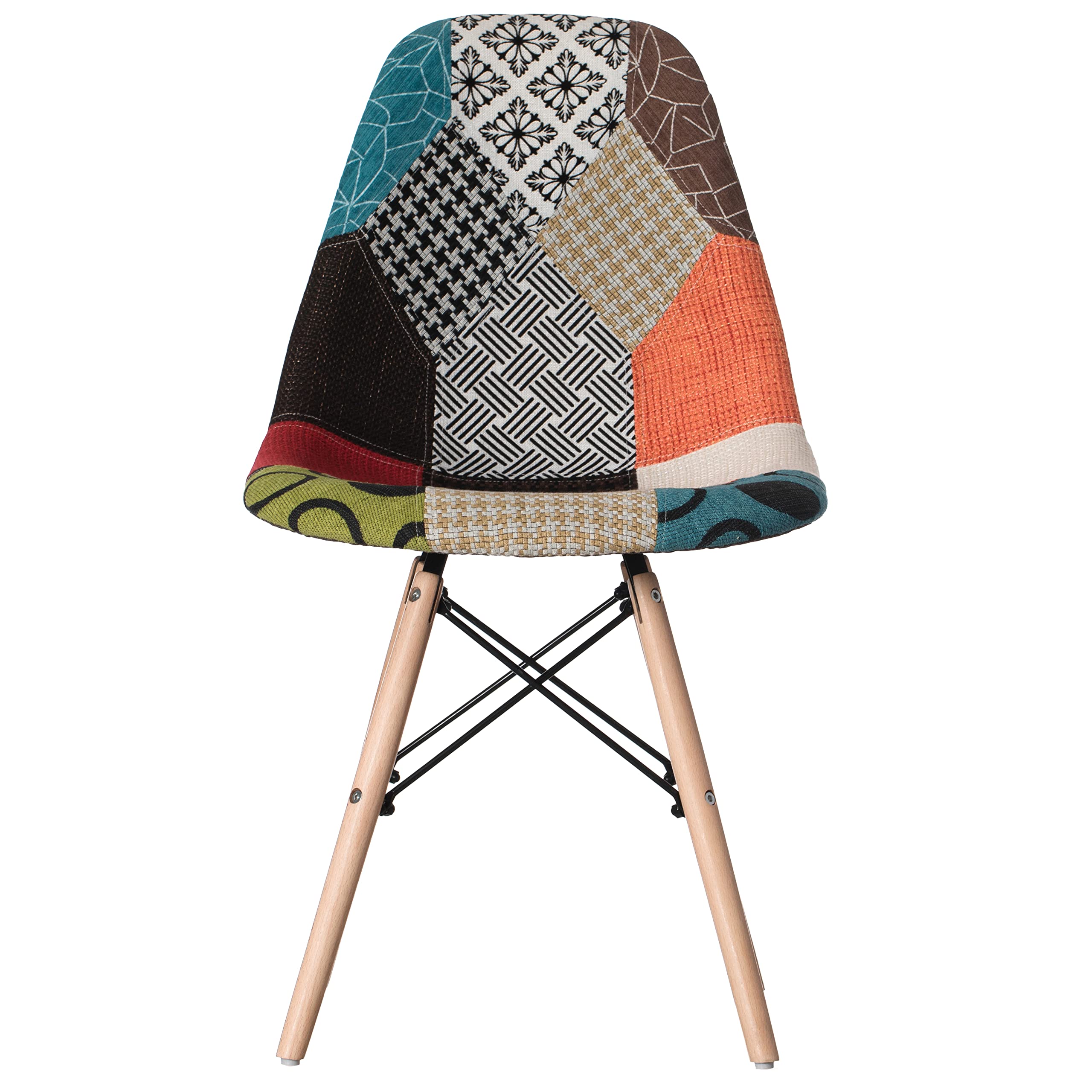 Modern Fabric Patchwork Chair with Wooden Legs - Set of 4 for Kitchen, Dining Room, Entryway & Living Room - Comfortable & Stylish Seating for Home Decor