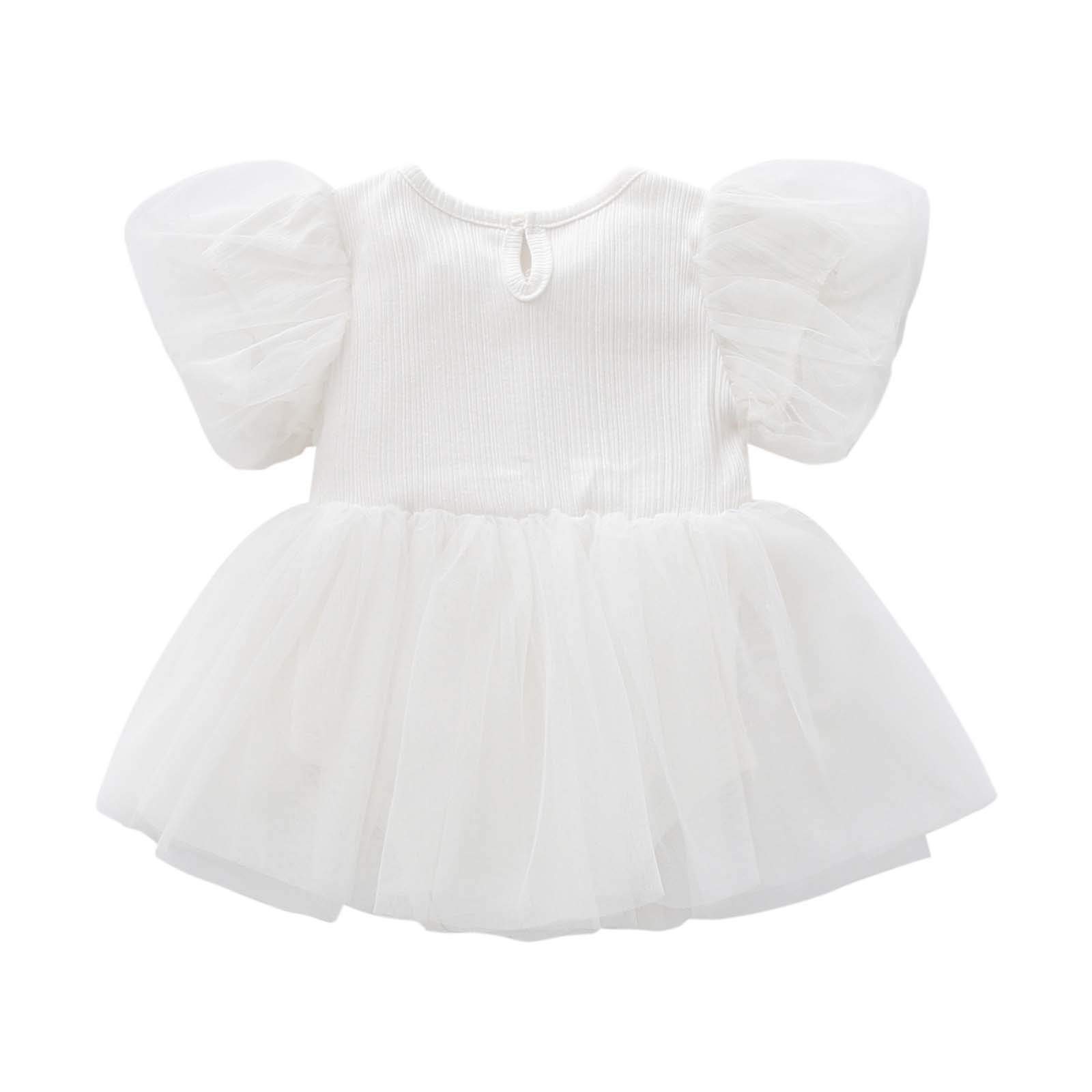 Kaerm Toddler Baby Girls Puff Sleeve Romper Princess Tutu Dress with Headband - Cute Flower Girl Outfit for Wedding, Party, Birthday & Photo Shoots