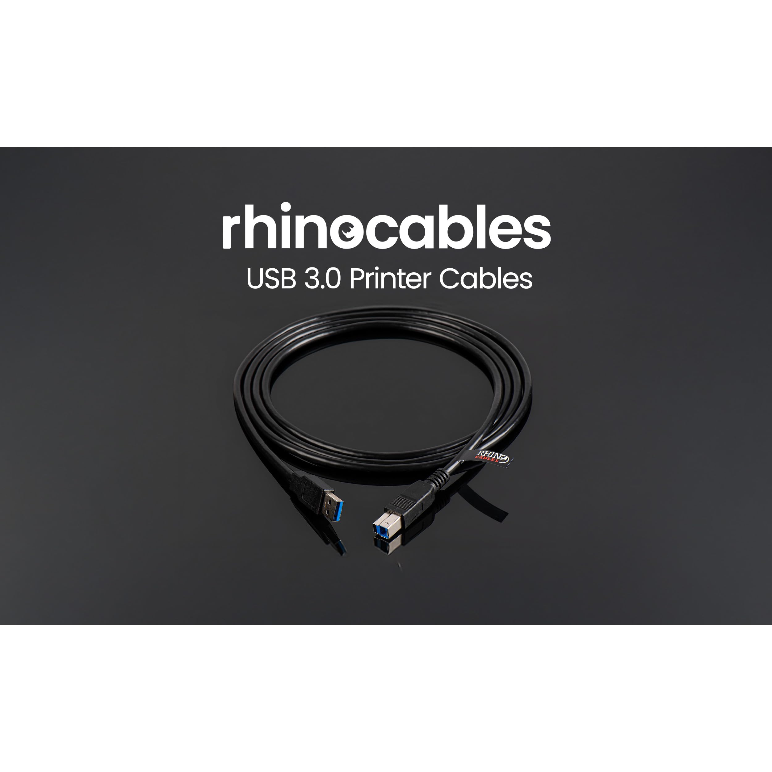 Rhinocables USB 3.0 Printer Cable A Male to B Male 3m - High Speed Data Transfer for Printers, Scanners, External Hard Drives - Compatible with HP, Brother, Dell, Epson (Black) | Perfect for Home Office, Small Business & Professional Printing Setup