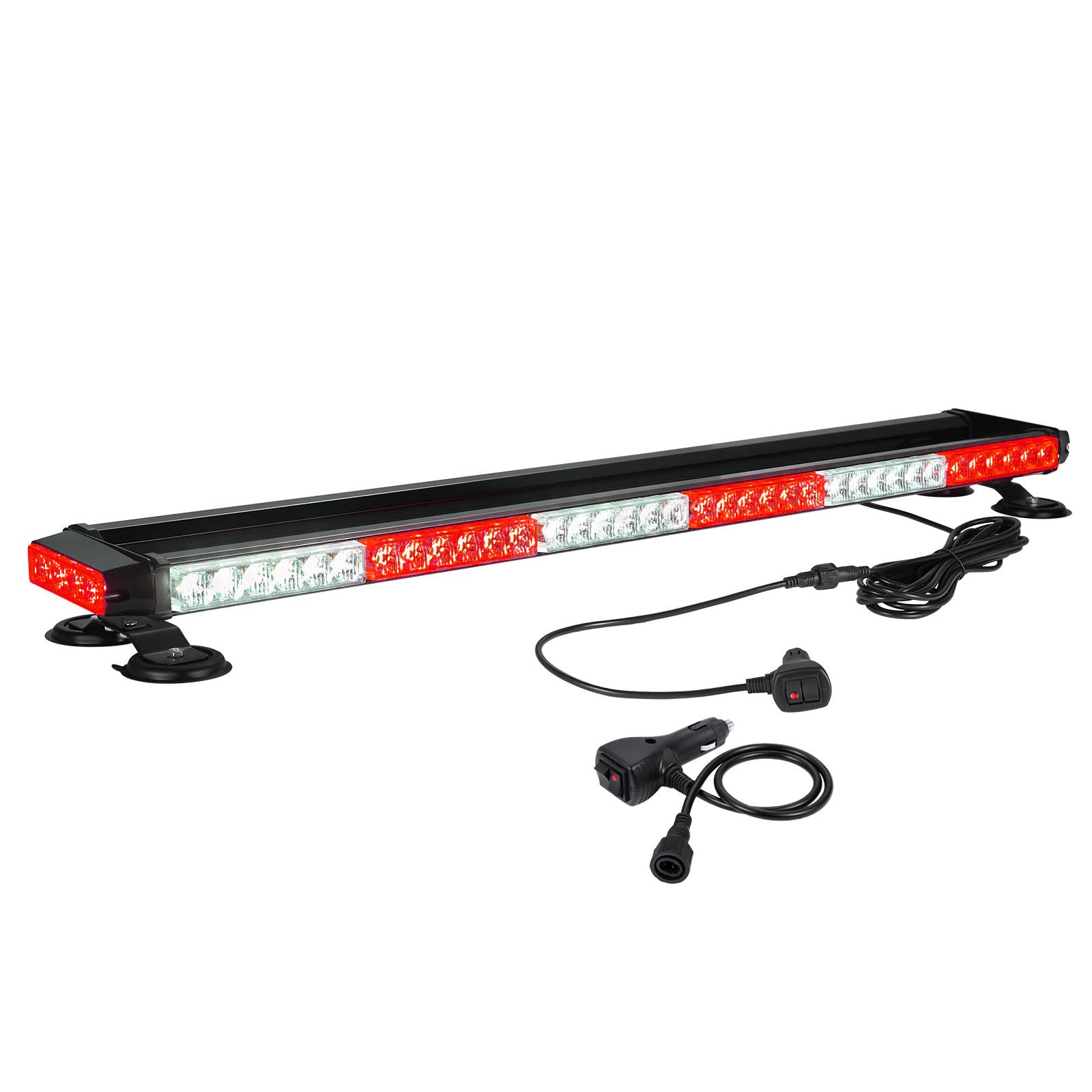 WOWTOU 80 LED Red & White Emergency Strobe Light Bar - Strong Magnetic Roof Top Flashing Beacon for Fire Trucks & First Responder Vehicles | Double-Sided Safety Warning Lights for Firefighters, Police, Ambulances | Ideal for Emergency Scenes, Roadside Assistance & Night Visibility