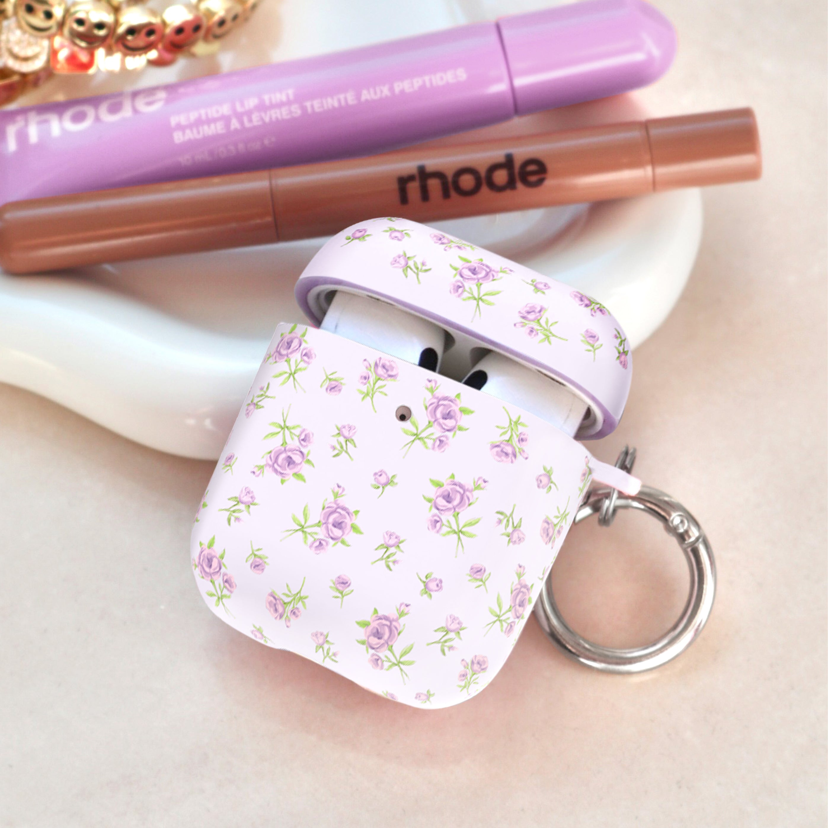 Elegant Lilac Floral AirPod Case - Cute Protective Cover for Apple AirPods 1/2/3 & Pro - Perfect Gift for Women, Girls, Travel & Daily Use