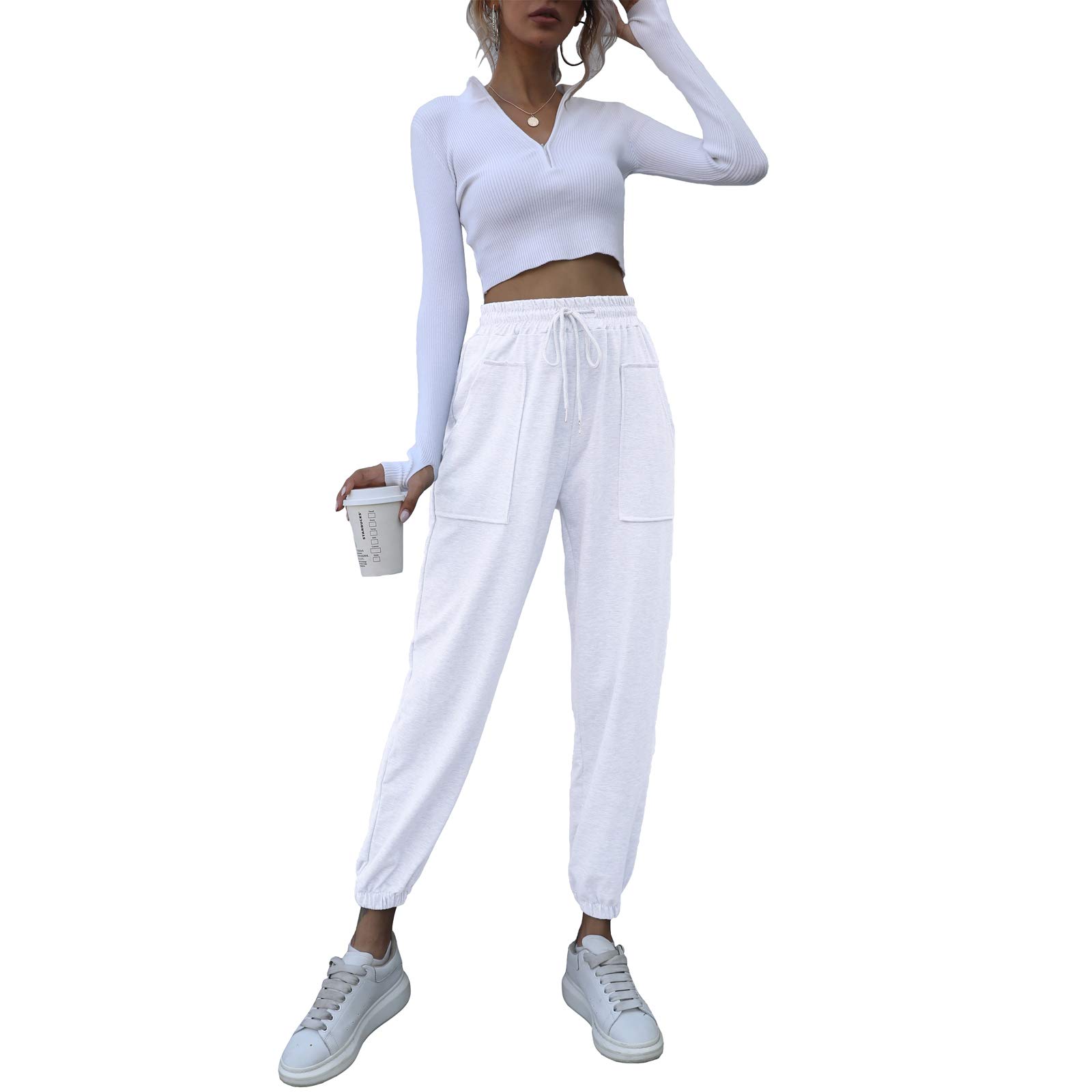 Women's Stretch Sweatpants with Deep Pockets & Drawstring - Athletic, Golf, Lounge & Work Pants for Women - Perfect for Yoga, Running Errands & Casual Office Wear
