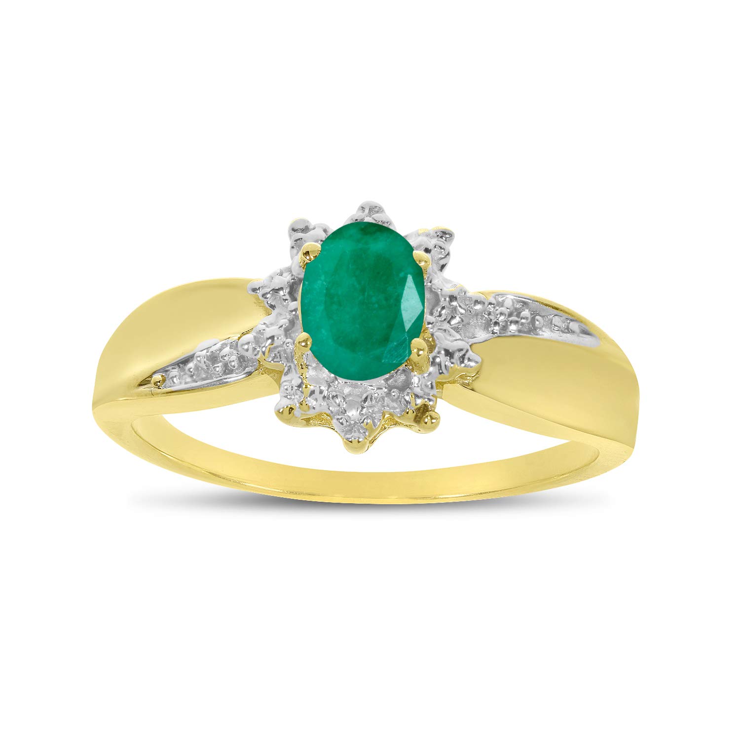 14K Yellow Gold Oval Emerald and Diamond Ring for Women - Elegant Vintage Style Engagement & Wedding Jewelry Gift - Perfect for Anniversaries, Proposals & Special Occasions