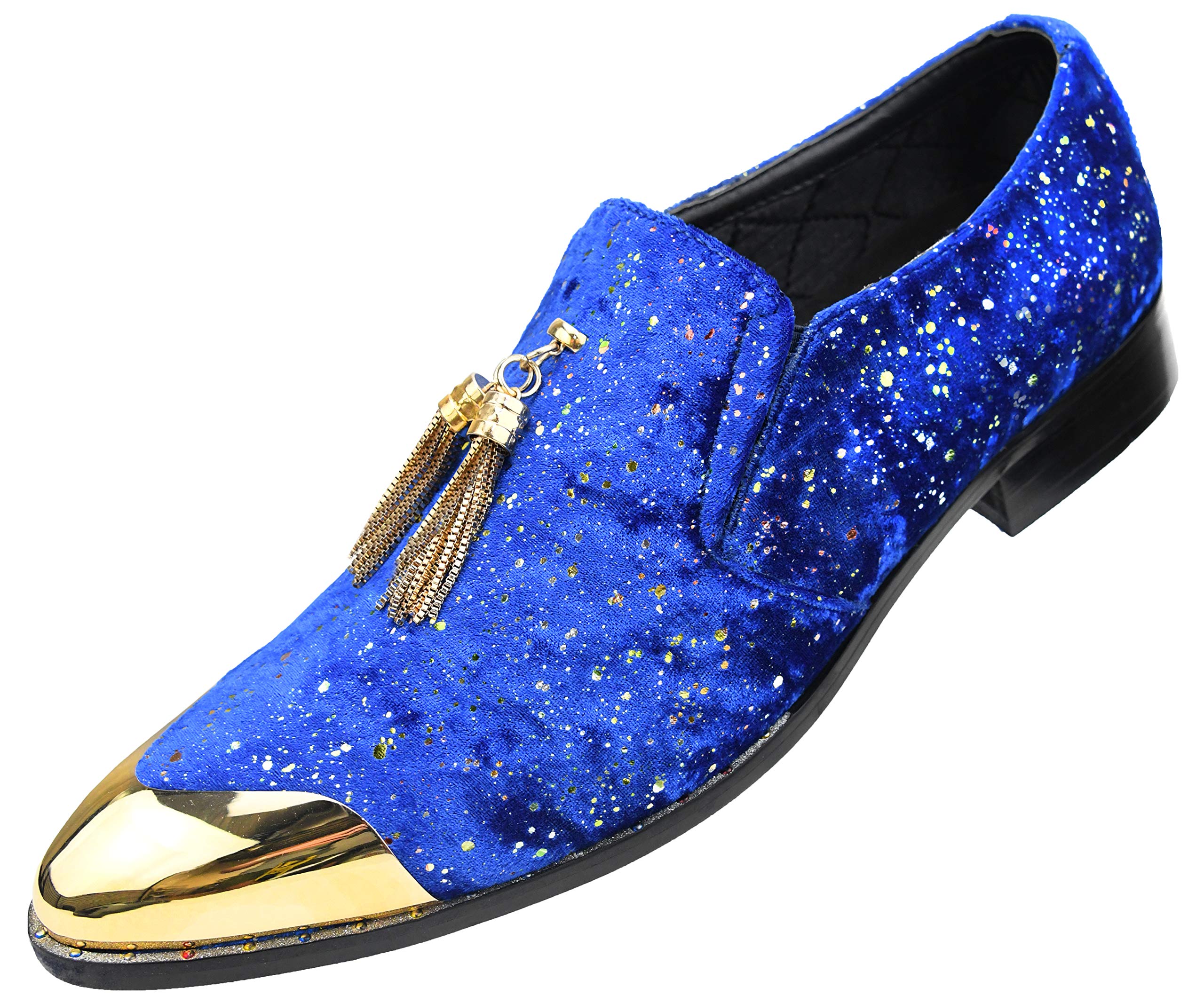 Amali Chaz Men's Velvet Loafers with Gold Chain Tassel & Metal Tip - Luxury Slip-On Dress Shoes for Formal Occasions - Perfect Gift for Weddings, Parties & Black Tie Events