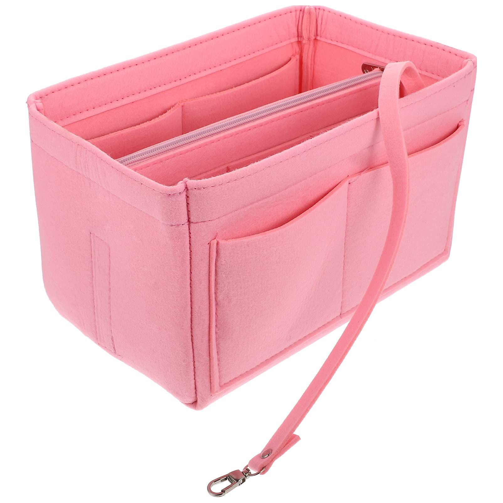FRCOLOR Pink Felt Purse Organizer Insert - Handbag Tote Organizer with 8 Pockets, Bag in Bag for Shoulder Bags - Perfect for Cosmetic Storage, Wallet & Phone Organization (Great for Work, Travel & Daily Use)