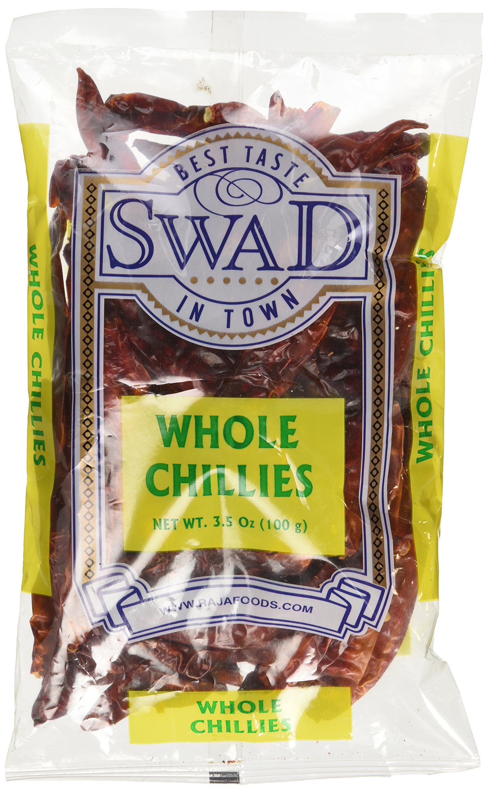Premium Swad Whole Red Dried Chillies 3.5oz (100g) - Authentic Indian Spices for Cooking, Curry, Pickles & Chutneys - Perfect for Indian, Mexican & Asian Cuisine