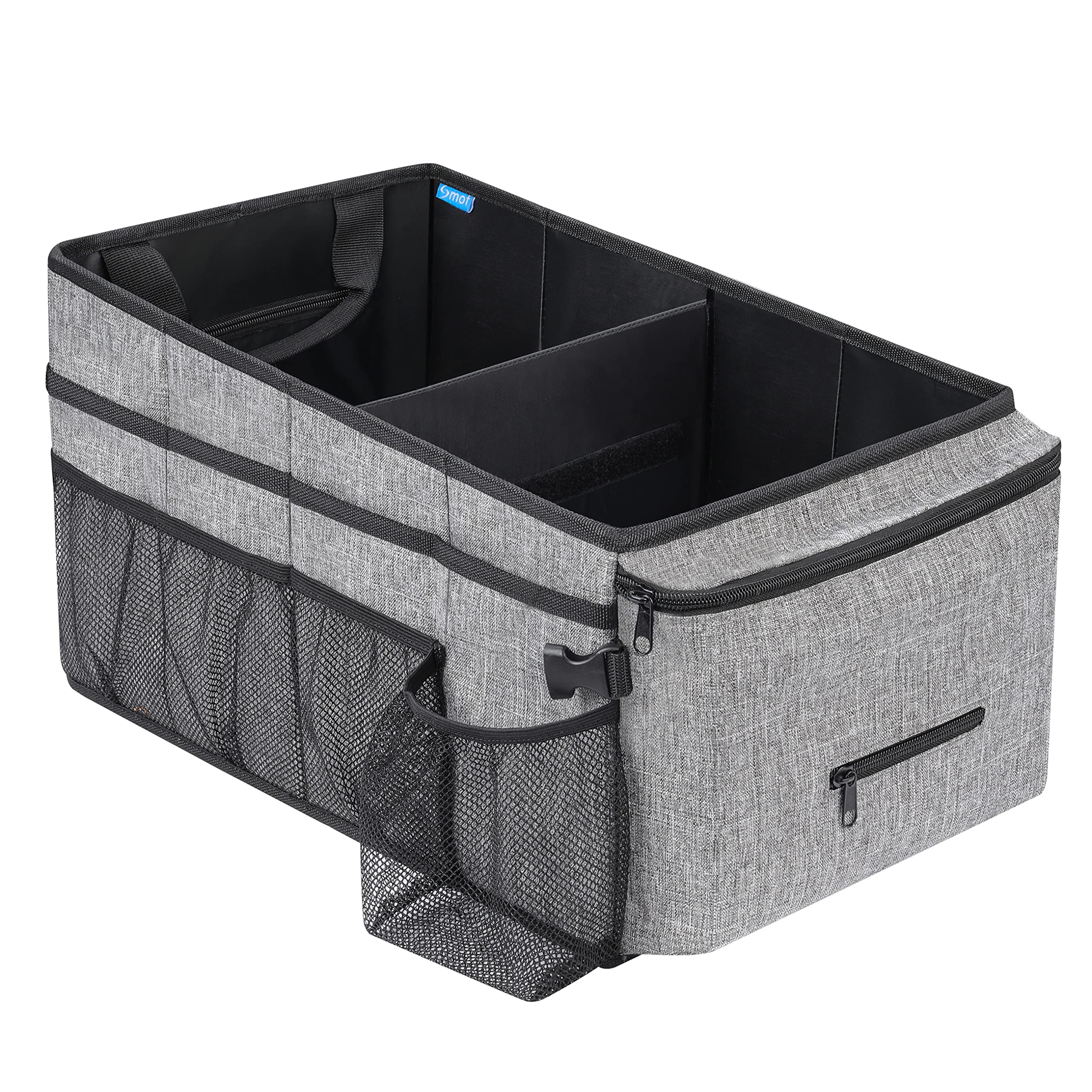 Car Seat Organizer for Front & Back Seats - Multi-Pocket Kids Car Storage with Cup Holders & Adjustable Dividers (Gray) - Perfect for Road Trips, Family Travel & Keeping Your Vehicle Organized