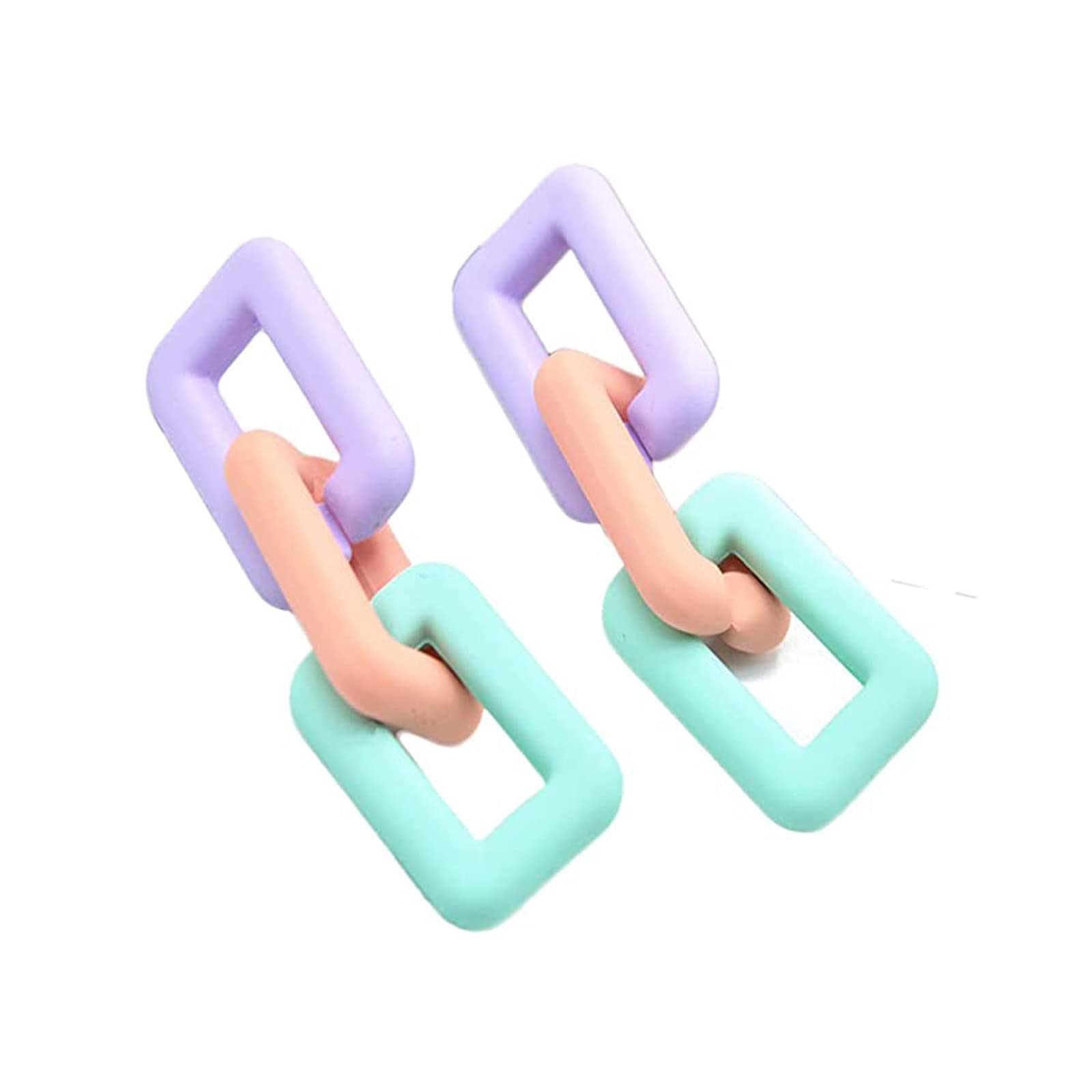 Chunky Acrylic Multicolor Geometric Drop Dangle Earrings for Women - Resin Rectangle Paperclip Link Chain Earrings, Funky Statement Jewelry for Party, Office & Casual Wear