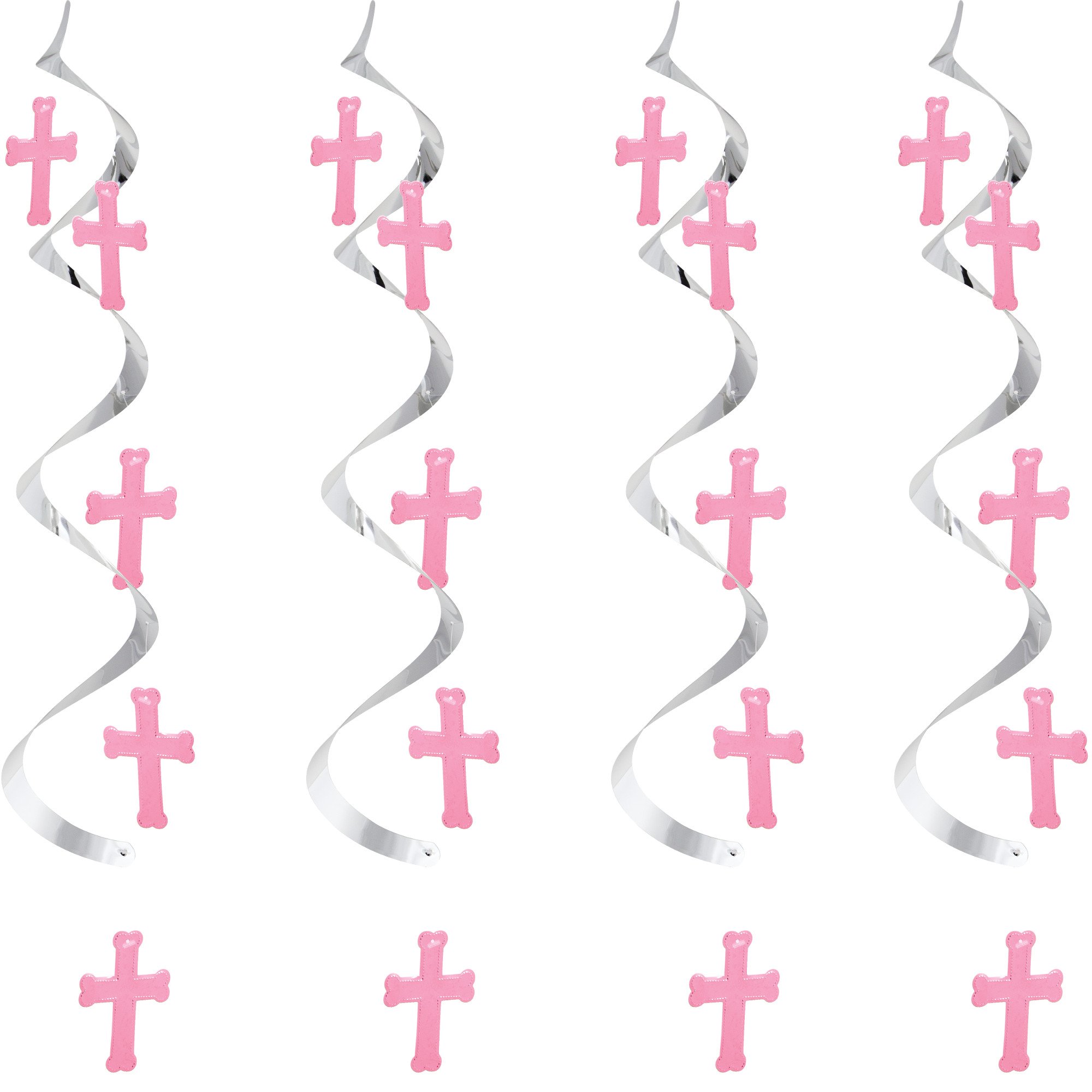 Creative Converting 5-Count Silver & Pink Dizzy Dangler Hanging Cross Streamers - Perfect for Birthday Parties, Baby Showers & Holiday Decorations