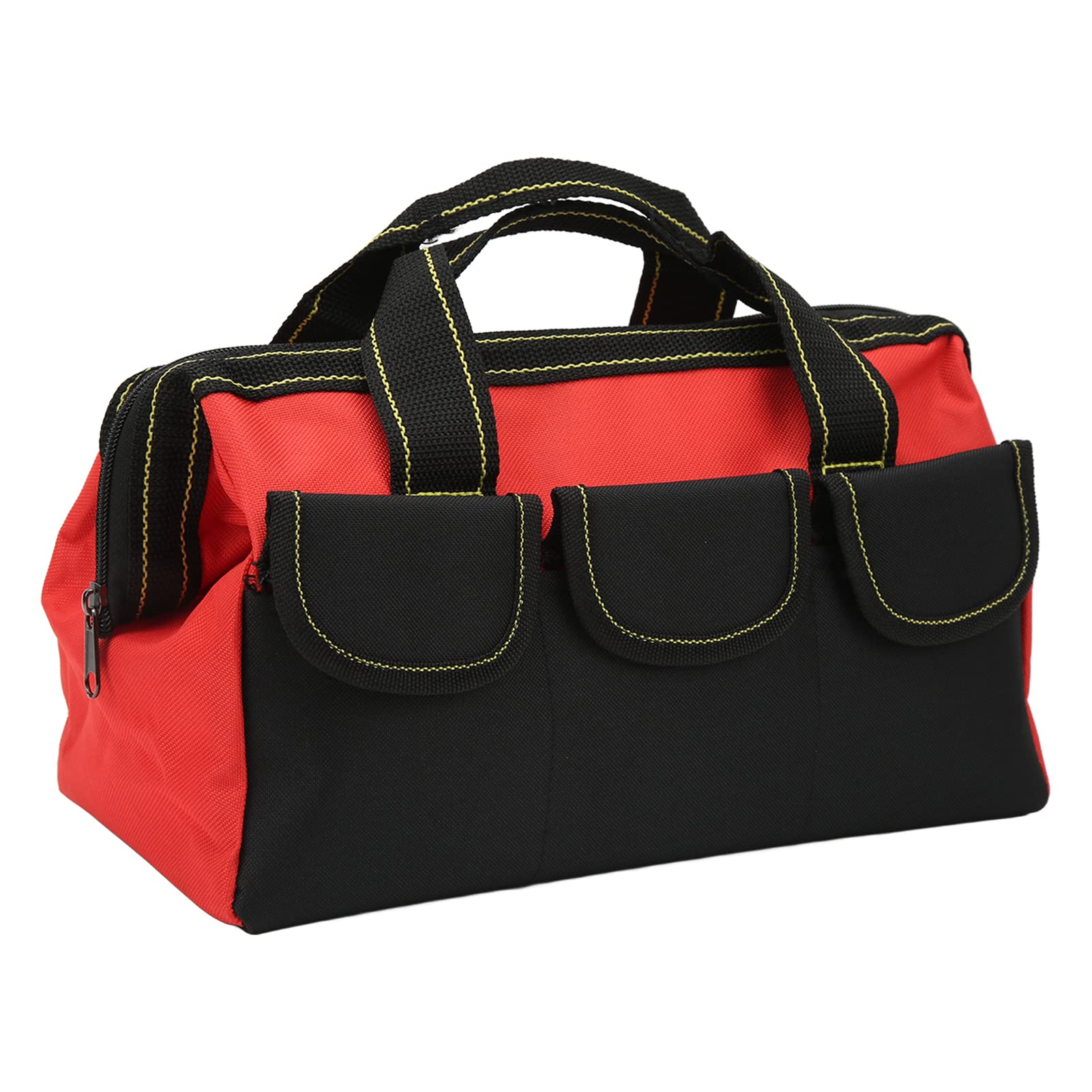 ASixxSix 16 Inch Heavy Duty Tool Bag - 1680D Oxford Cloth Wide Mouth Tool Storage with 5 Pockets for Construction, Carpentry, Gardening, Electrician & Home DIY (Red) - Perfect for Job Sites, Home Repairs and Professional Tool Organization