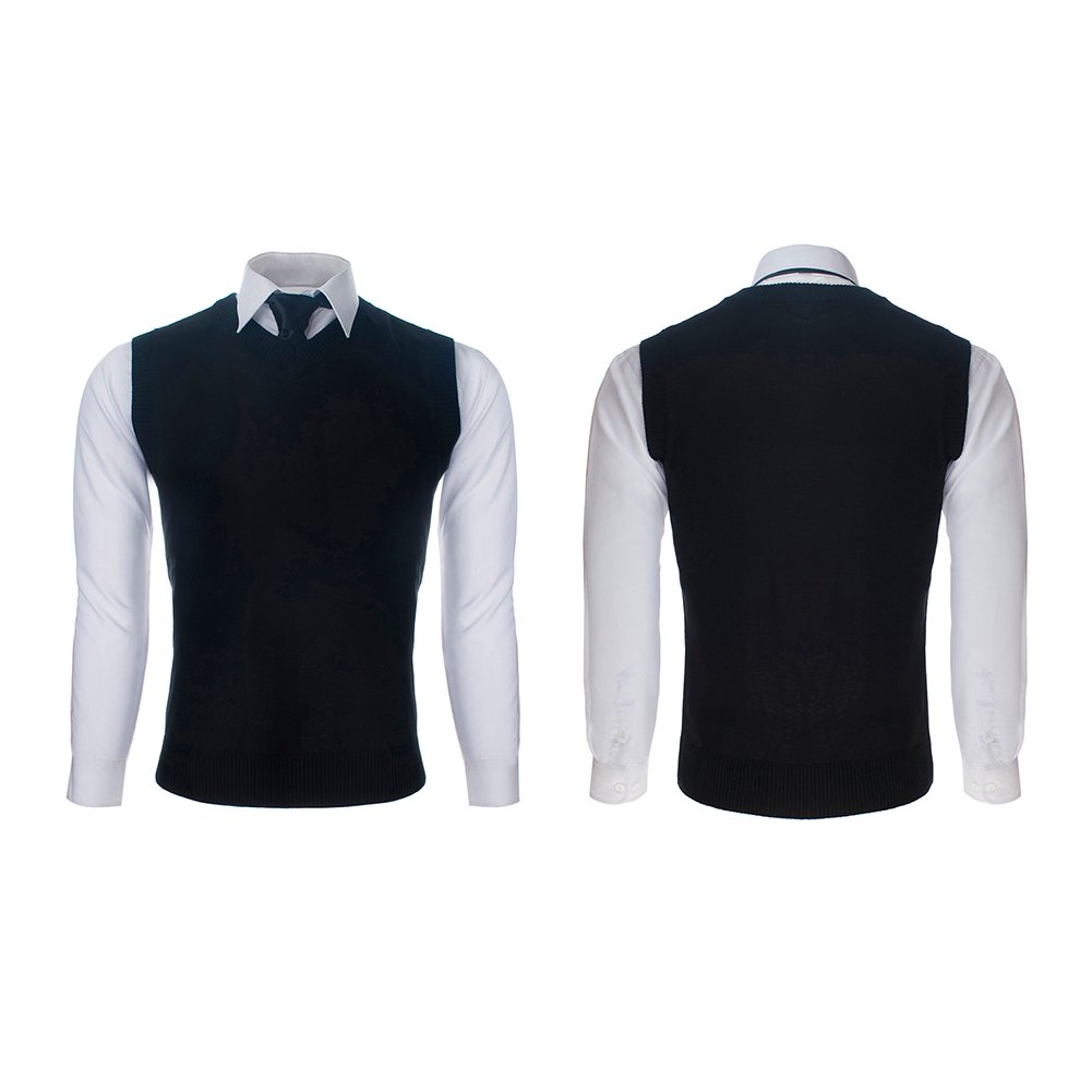 TopTie Men's Cotton Business Casual Solid Color Sweater Vest - Slim Fit Pullover for Office Wear, Layering & Fall Fashion