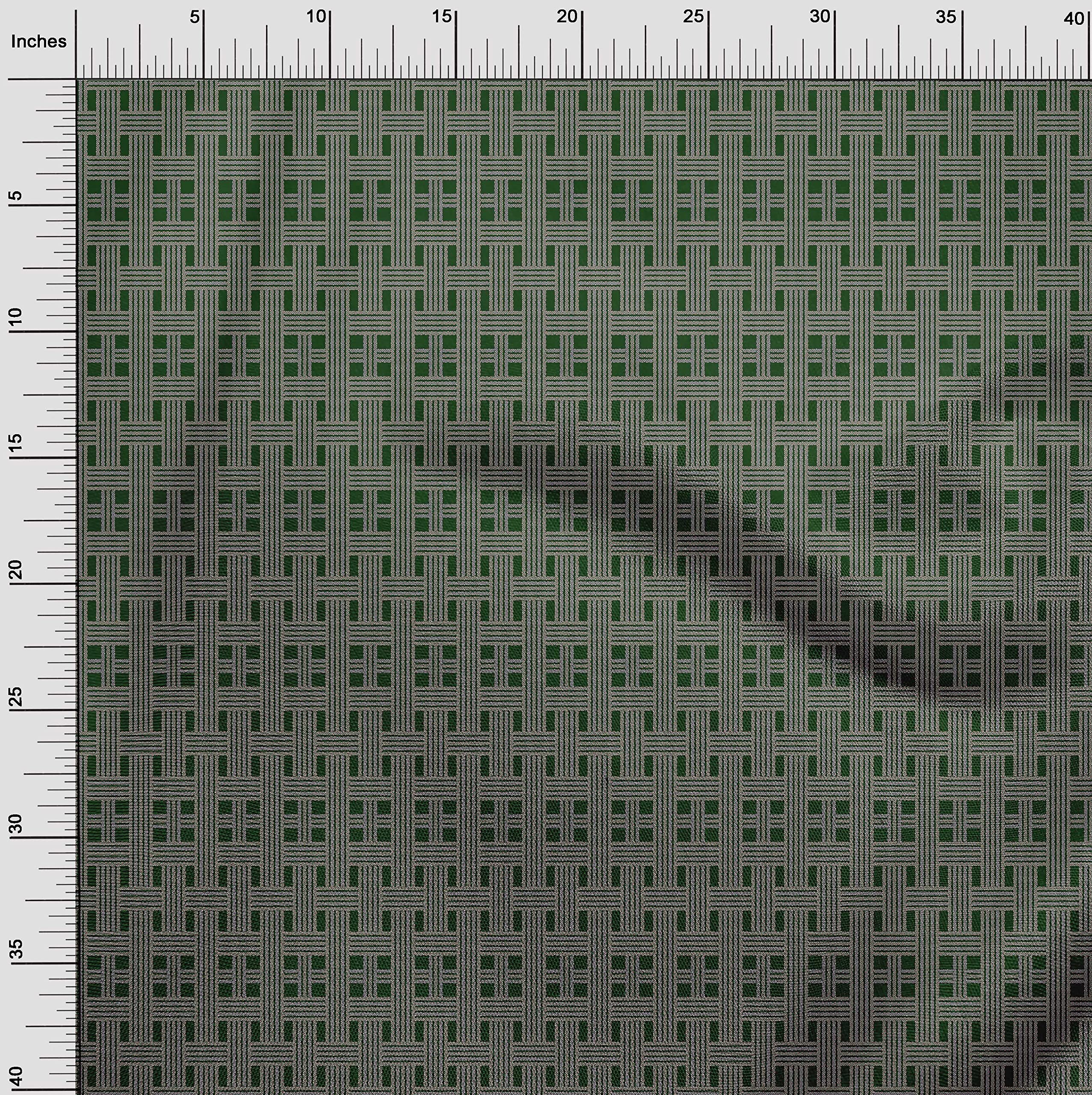 Premium 100% Cotton Poplin Fabric - Dark Green Check Print, 56