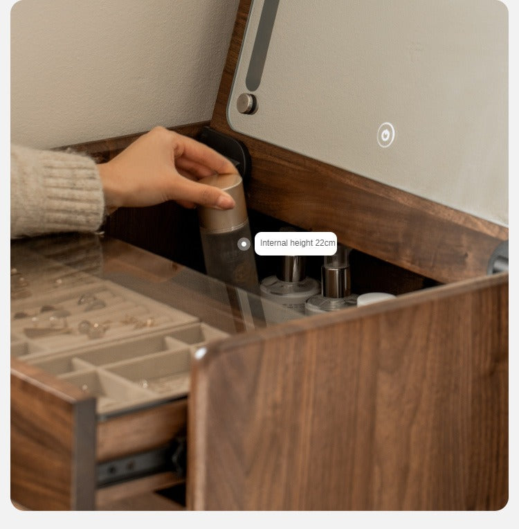 Solid Black Walnut Wood Mirror Dressing Table - Elegant Vanity Desk for Bedroom, Bathroom & Makeup Area