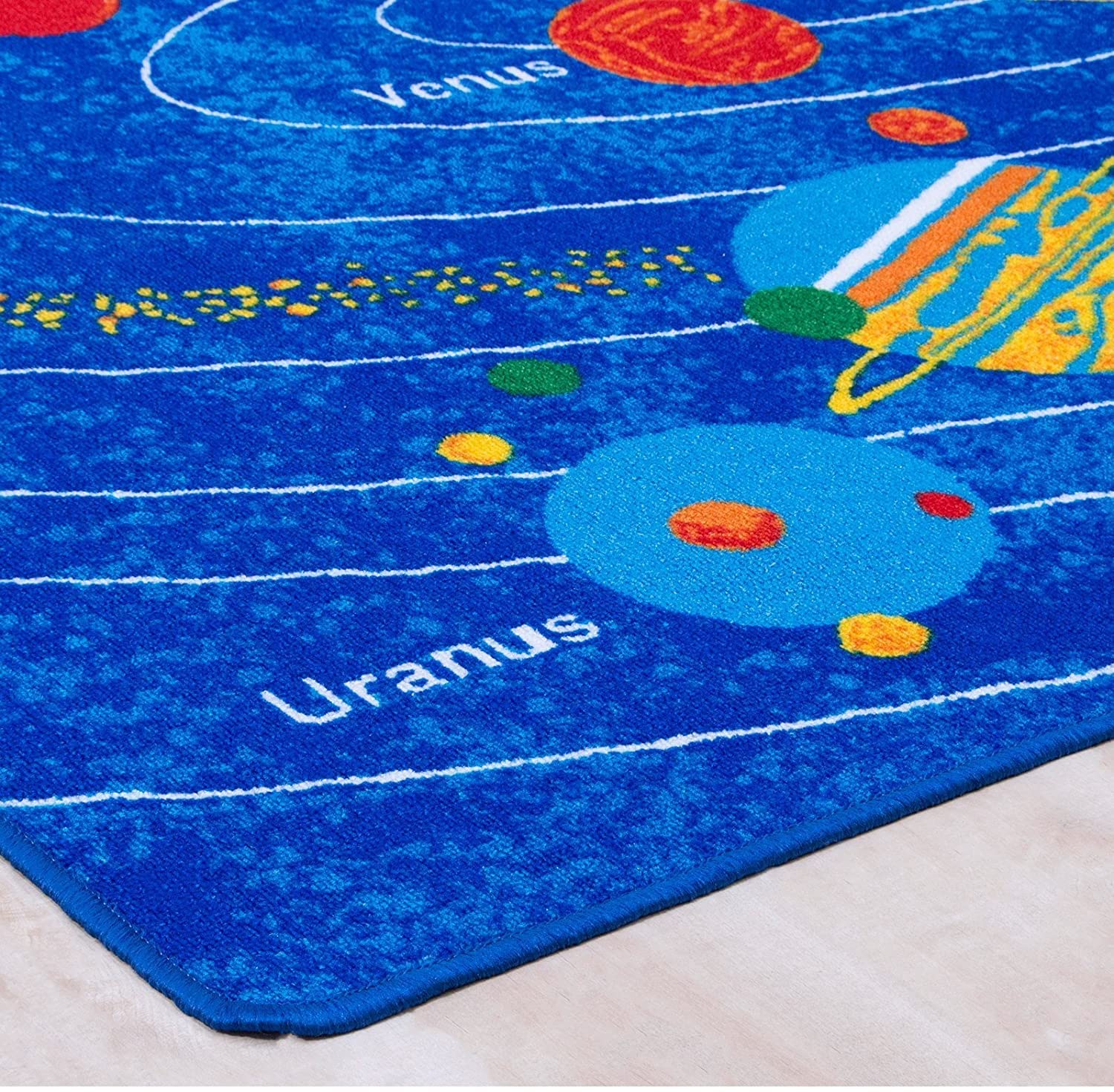 Educational Kids Rug with Galaxy Planets & Stars - Blue Solar System Learning Carpet for Children's Room, Nursery, Playroom (8'x10') - Perfect for Playtime, Learning & Space-Themed Decor