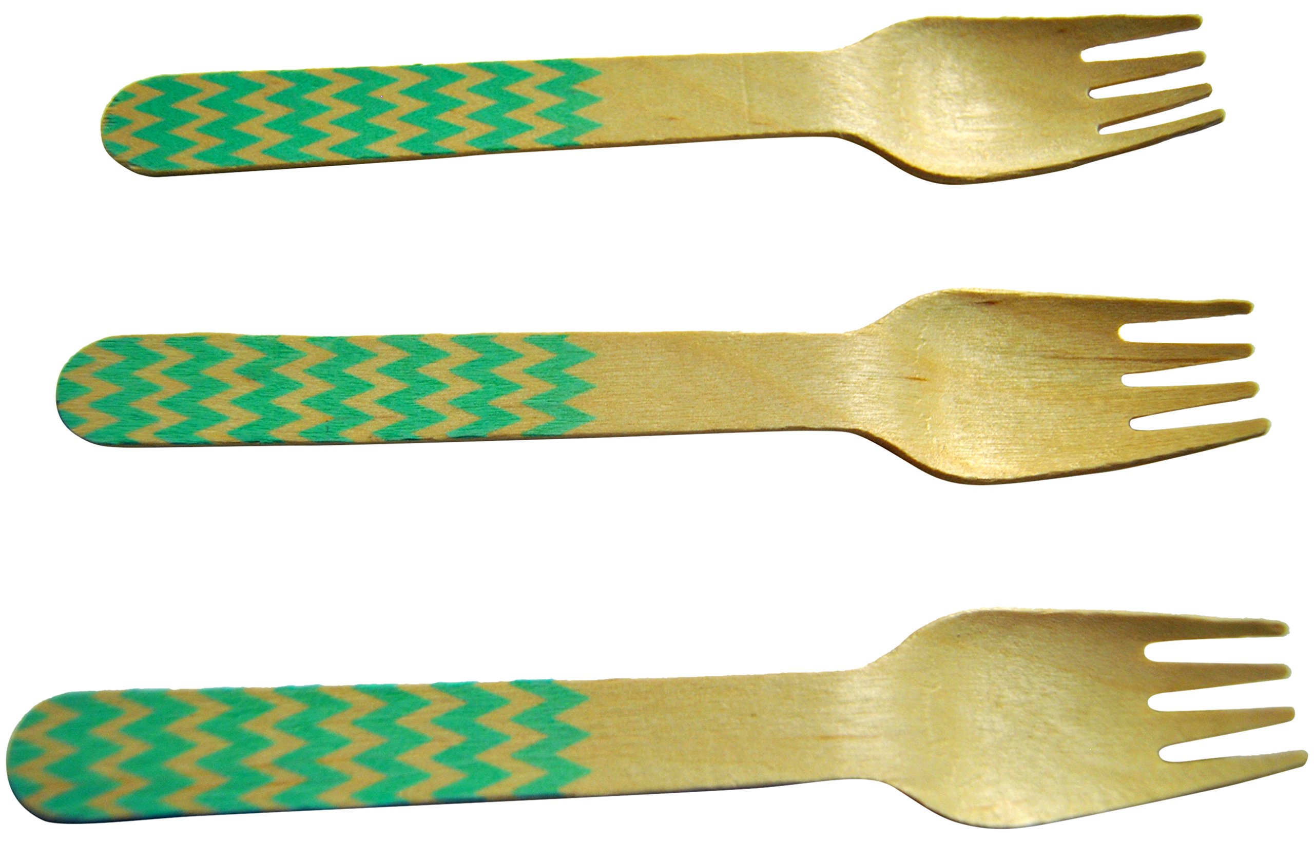 Perfect Stix Chevron Forks - 36 Mint Printed Wooden Forks with Chevron Pattern, 6 Inch Disposable Cutlery for Parties, Weddings & Picnics