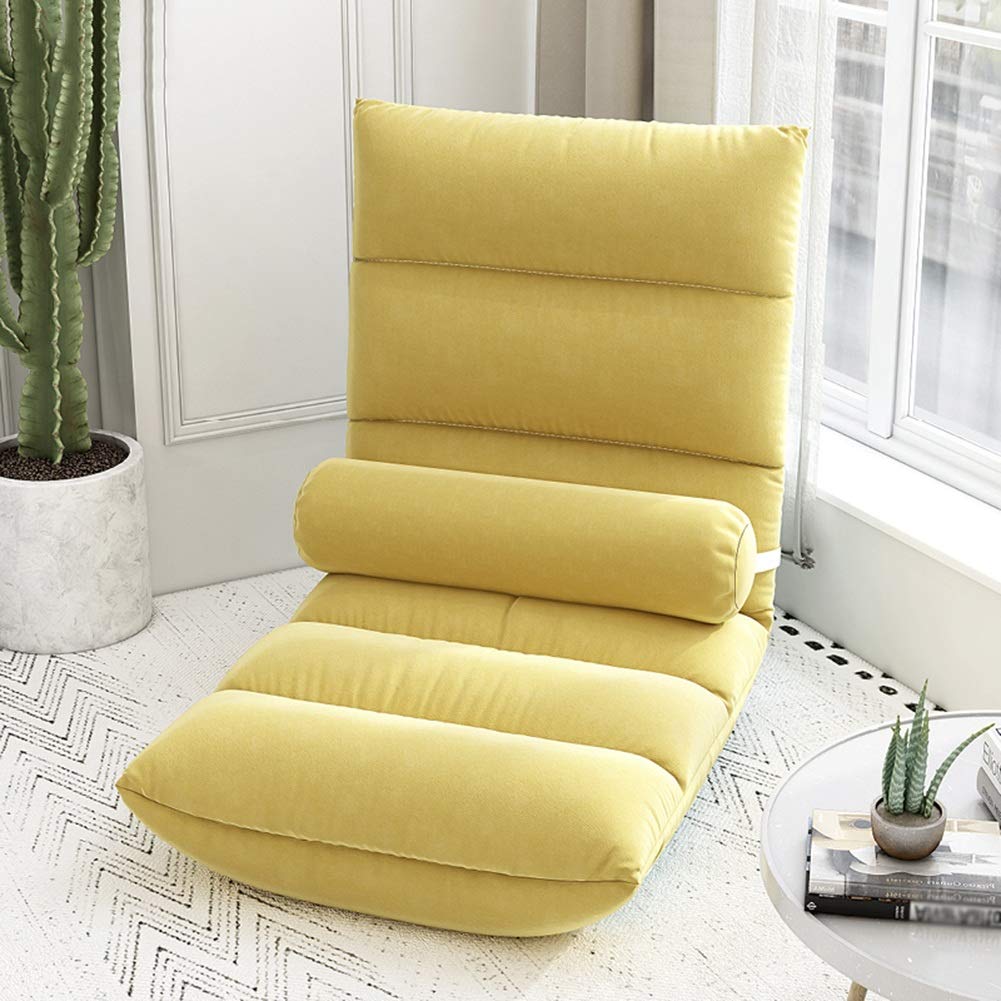 LIXIONG Adjustable Floor Chair - 5-Position Reclining Backrest, Foldable Design with Removable Headrest for Meditation, Yoga & Relaxation - Perfect for Bedroom, Balcony & Small Spaces (Yellow, 44.5