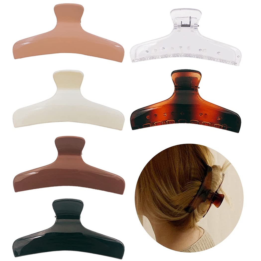 Lnrueg 6PCS Large Hair Claw Clips for Women - Thick Curly & Long Thin Hair Barrettes, Spring Hair Jaw Clips (Simple Big Hair Catcher) - Perfect for Work, Parties & Everyday Styling