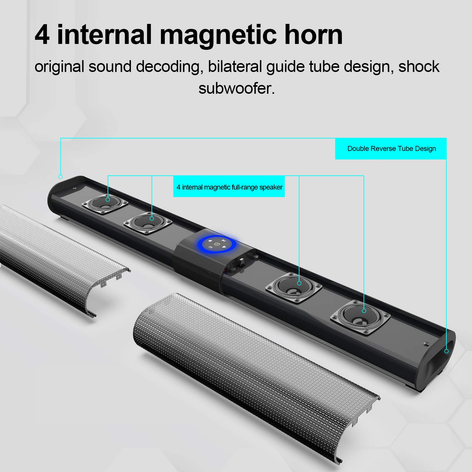 Emoshayoga BS-20 Bluetooth Soundbar - Wireless Home Theater System with Subwoofer, 20W Hi-Fi Audio, RGB Lights - Perfect for Living Room, Gaming & Movie Nights