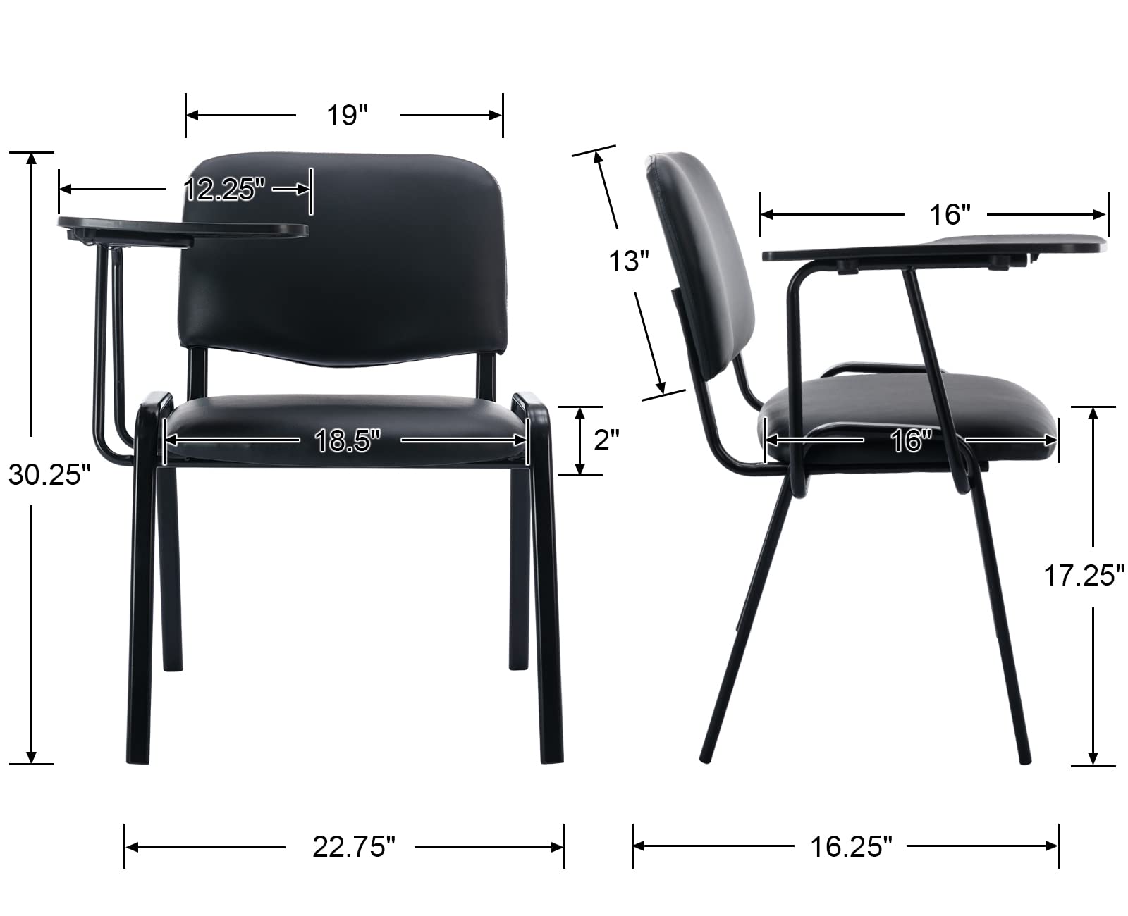 Stackable Vinyl Leather Waiting Room Chairs with Tablet Arm - 5-Pack Black Student Chairs for Classroom, Office, Conference Room & Meeting Room | Durable & Space-Saving Seating Solution for Schools, Hospitals & Reception Areas