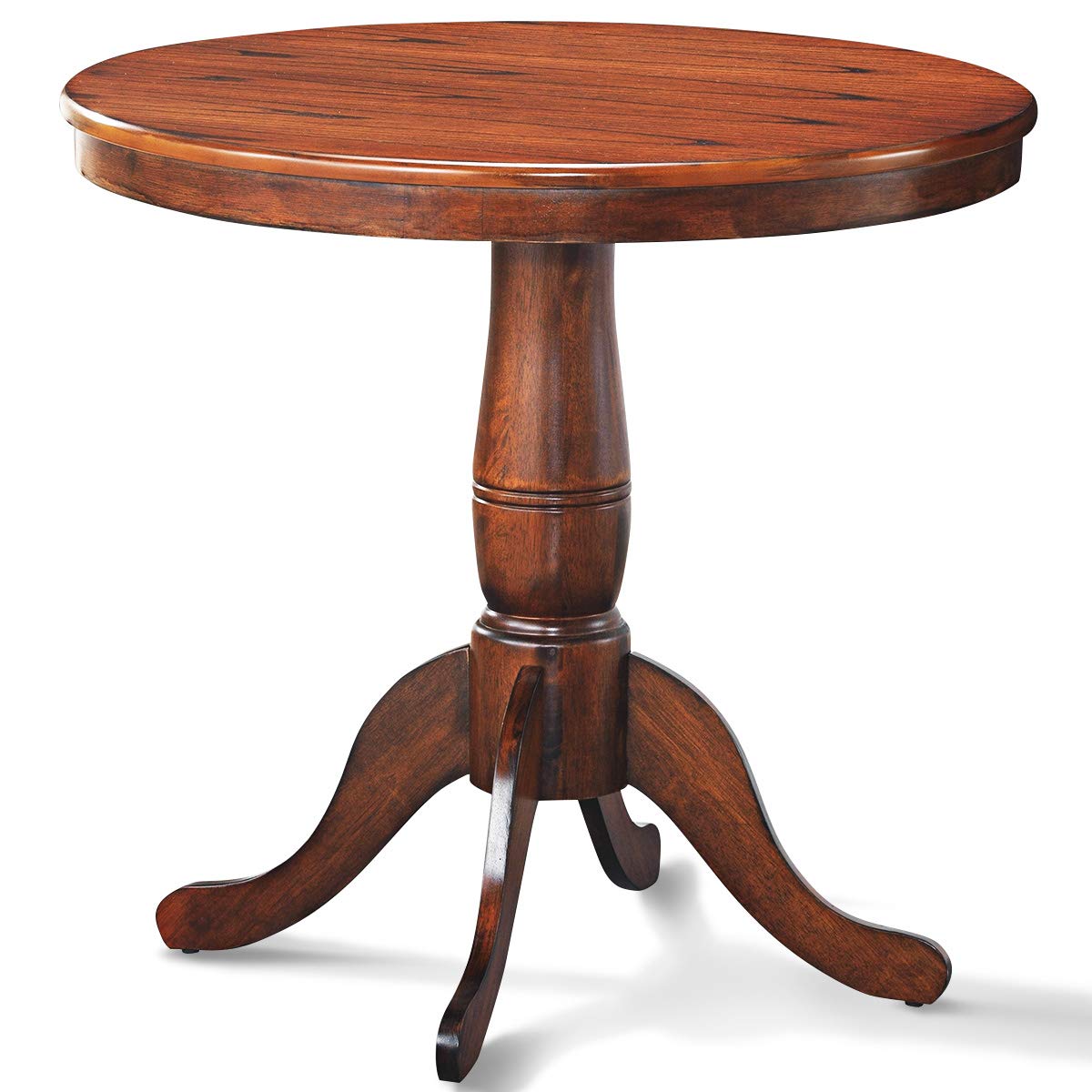 MIDDOW 32 Inch Round Dining Table - Solid Rubber Wood Pub Table with Smooth Edges & Foot Pads, Multi-Purpose Side Table for Kitchen, Restaurant, Cafe, Living Room (Walnut Finish, Model HW63397) - Perfect for Small Space Dining, Coffee Break, and Home Office Workspace