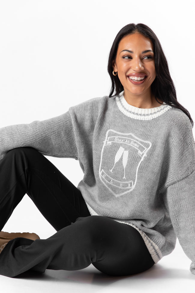 Stay At Home Club Grey Sweater - Cozy & Stylish Pullover for Women & Men | Perfect for Lounging, Casual Outings & Cold Weather