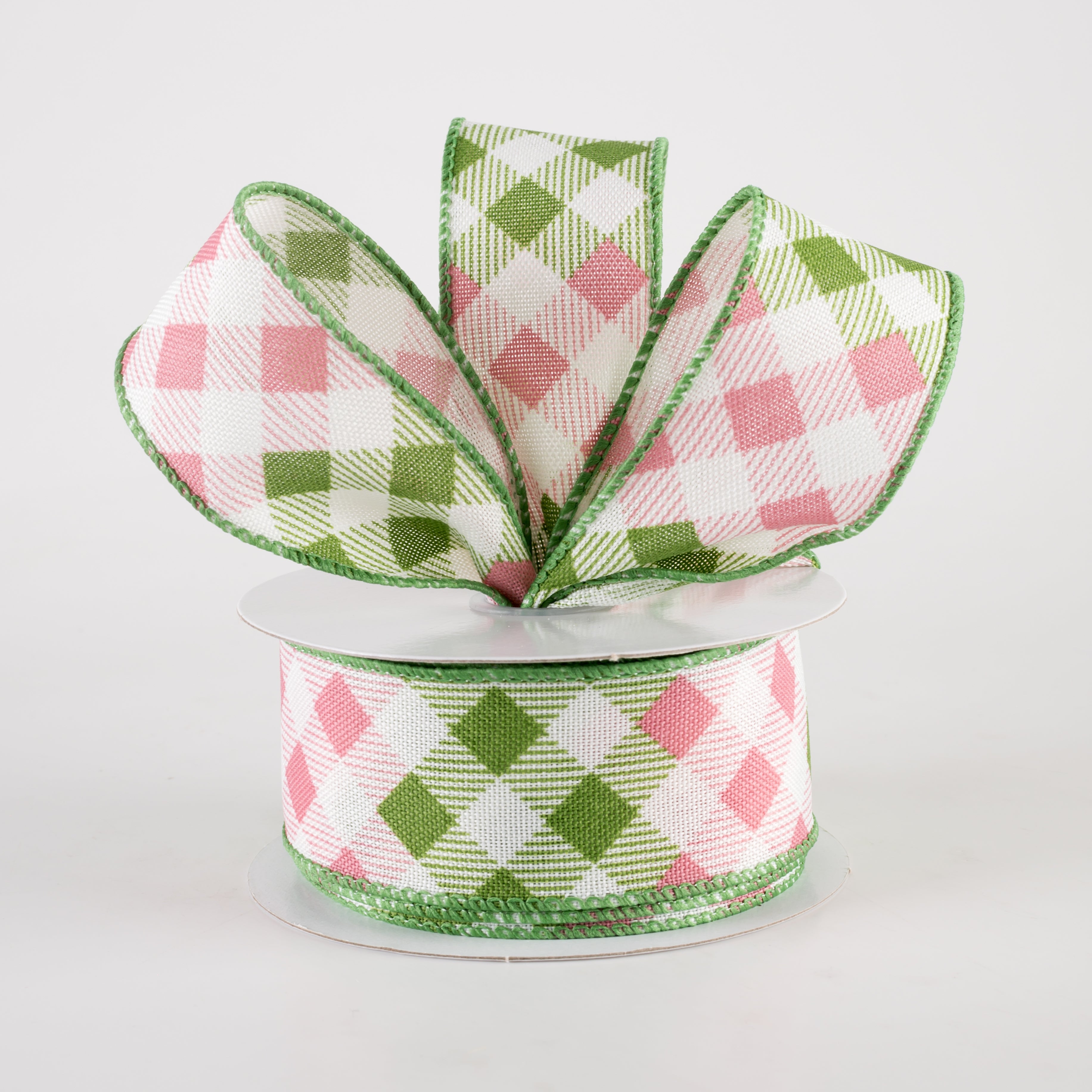 1.5 Inch Linen Diamond Ombré Check Ribbon - 10 Yards Ivory, Sage, Pink for Gift Wrapping, Wedding Decor & DIY Crafts