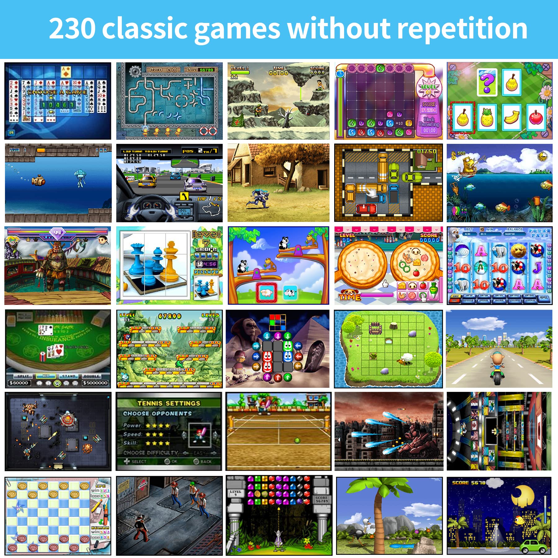 16 Bit Handheld Game Console for Kids - Built-in 230 HD Classic Retro Video Games, USB Rechargeable, 3.0 Inch Screen | Portable Gaming System for Boys & Girls Ages 4-12 | Perfect Travel Toy & Birthday Gift for Road Trips, Airplane Rides & Family Vacations
