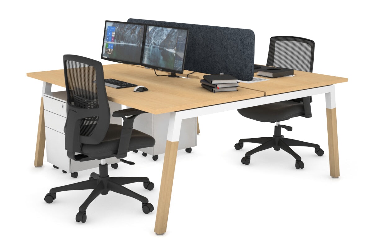 Quadro A Legs 2-Person Office Workstation with Wood Legs & Cross Beam - 1800L x 800W Dimensions with Cable Management Scallop | Perfect for Shared Workspaces & Home Offices