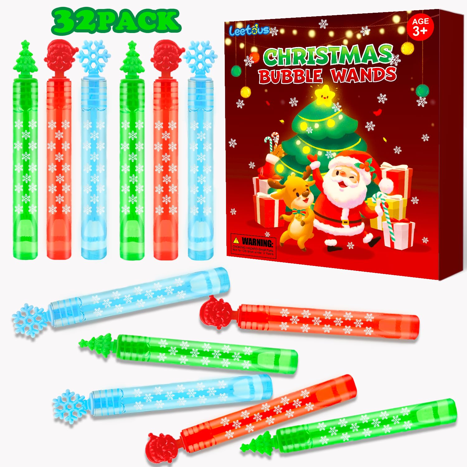32 Pack Mini Bubbles Wand Toys for Kids - Christmas Party Favors, Stocking Stuffers, Classroom Treats & Goodie Bag Fillers | Fun Toddler Toys for Holiday Celebrations, School Prizes & Gift Exchanges