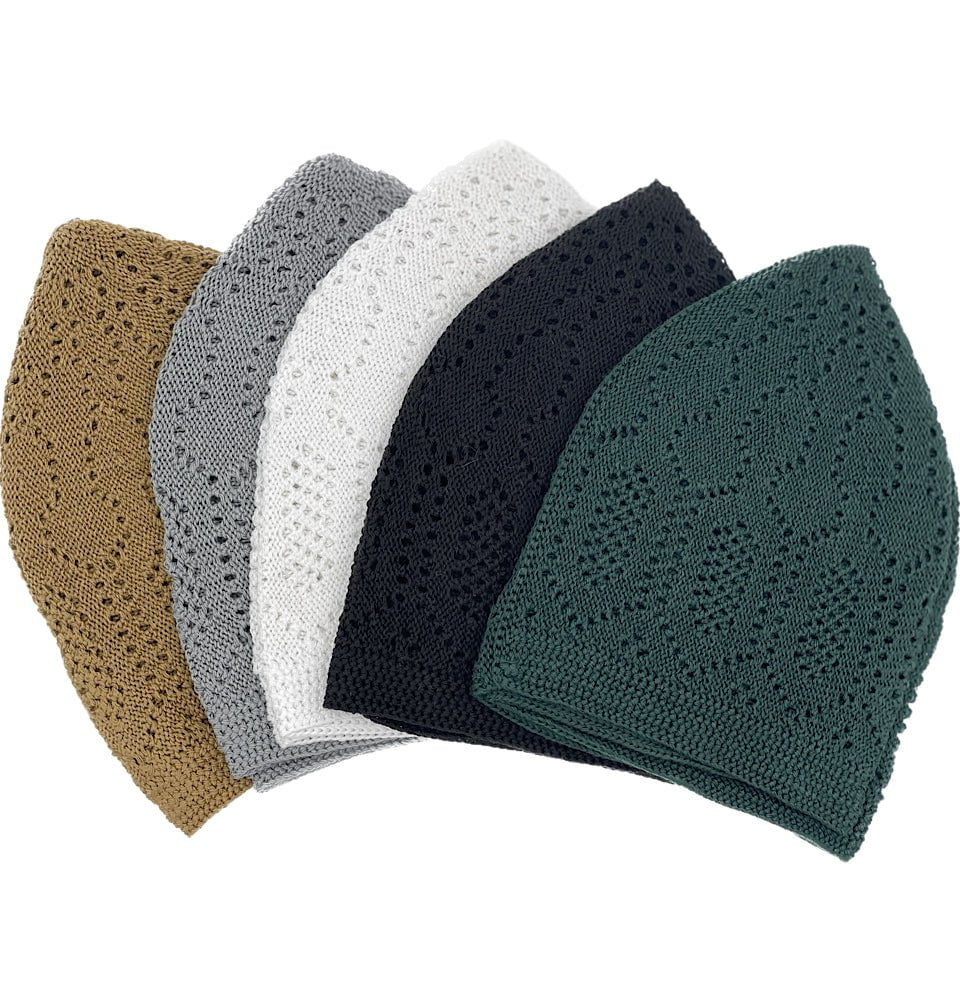 Islamic Men's Knit Kufi Cap - Dark Forest Green Cotton Prayer Hat for Muslim Worship & Daily Wear