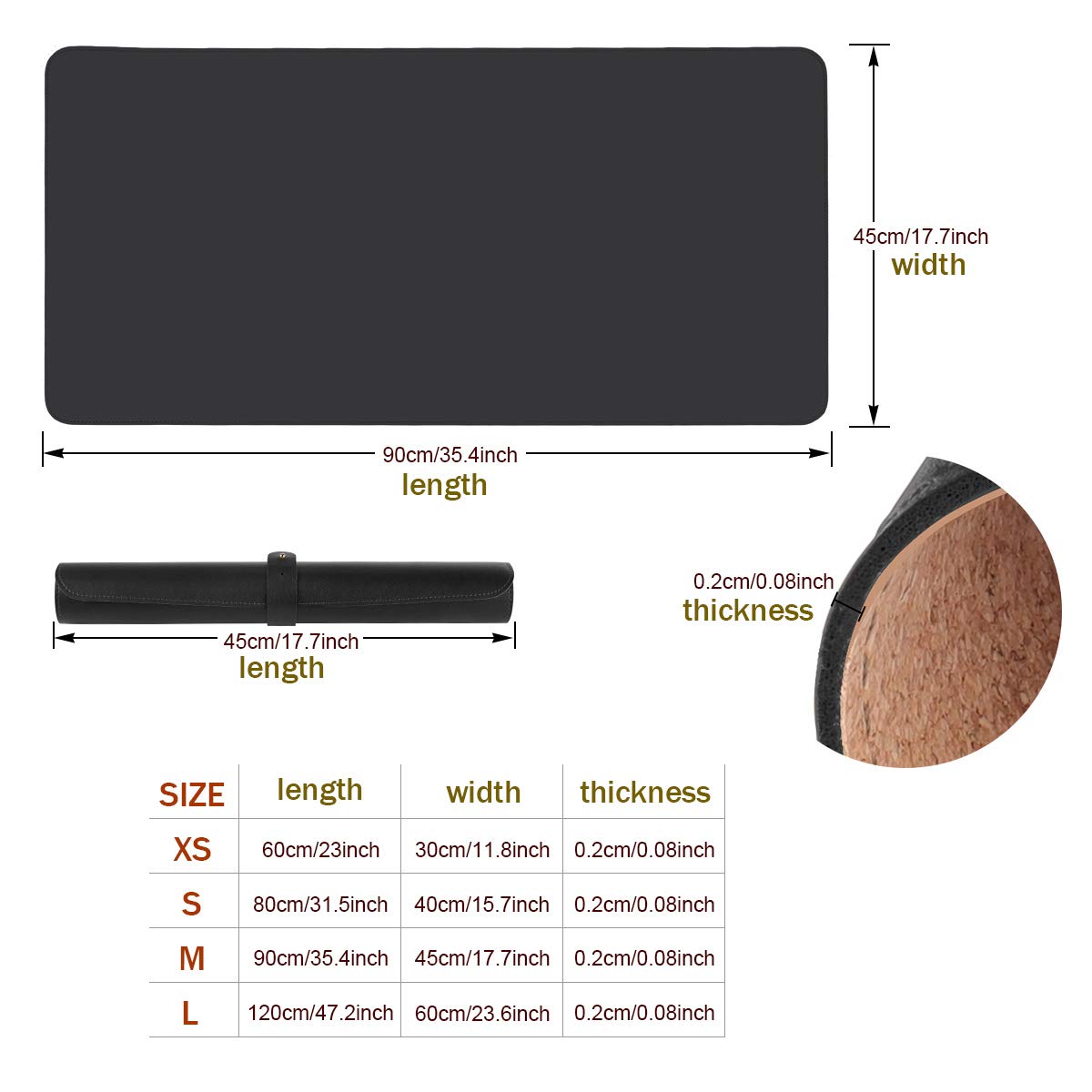 Eco-Friendly Cork & Leather Desk Mat - Waterproof Office Pad for Work & Gaming (Black, 24x12Inch)