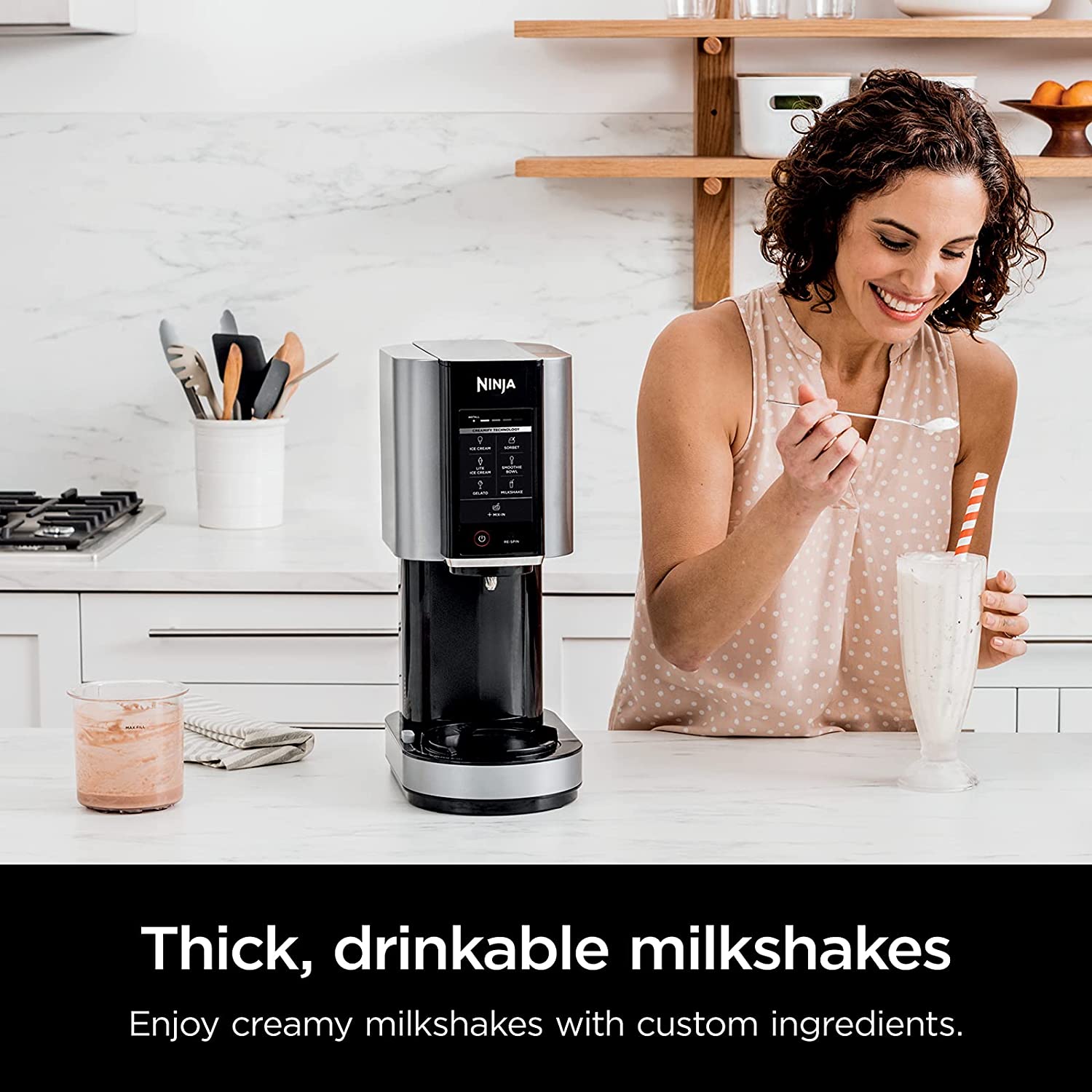 Ninja NC301 CREAMi Ice Cream Maker - 7 One-Touch Programs for Gelato, Sorbet, Milkshakes & Smoothie Bowls | Includes 2 Pint Containers & Lids | Compact & Kid-Friendly | Perfect for Home Desserts, Parties & Healthy Snacks