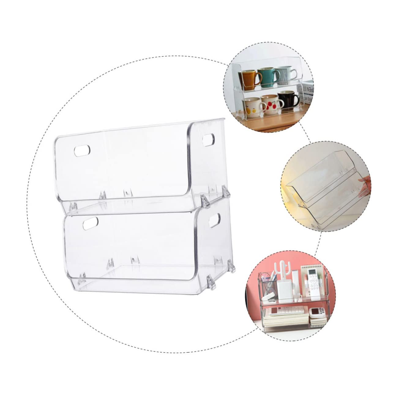 Clear Stackable Storage Bins - 4 Pcs Double Desktop Shelf for Bathroom & Pet Organization