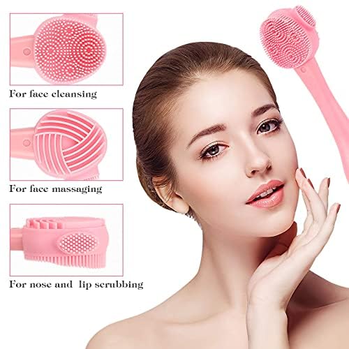 Silicone Facial Cleansing Brush - Exfoliating & Makeup Removal Tool with Soft Bristles for Deep Cleaning, Blackhead Removal & Skin Care | Perfect for Daily Face Wash, Mask Application & Makeup Removal (Pink)