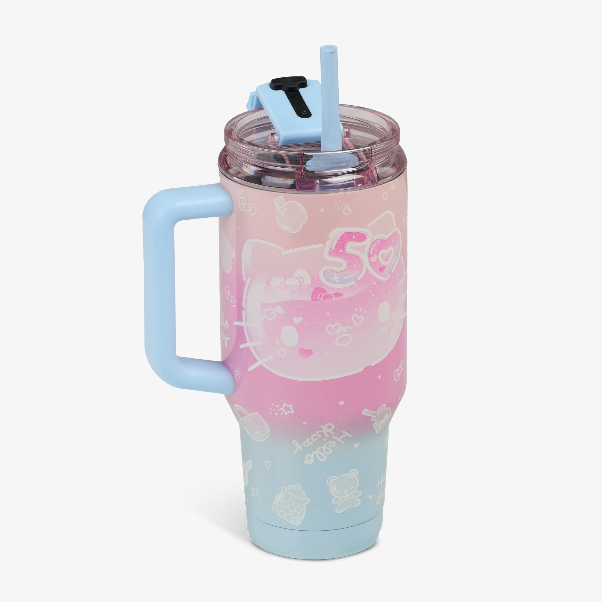 Hello Kitty® 50th Anniversary 32oz Flip Top Travel Mug with Straw - Insulated Stainless Steel Tumbler for Coffee, Tea & Cold Drinks - Perfect for Commuting, Office & Outdoor Adventures