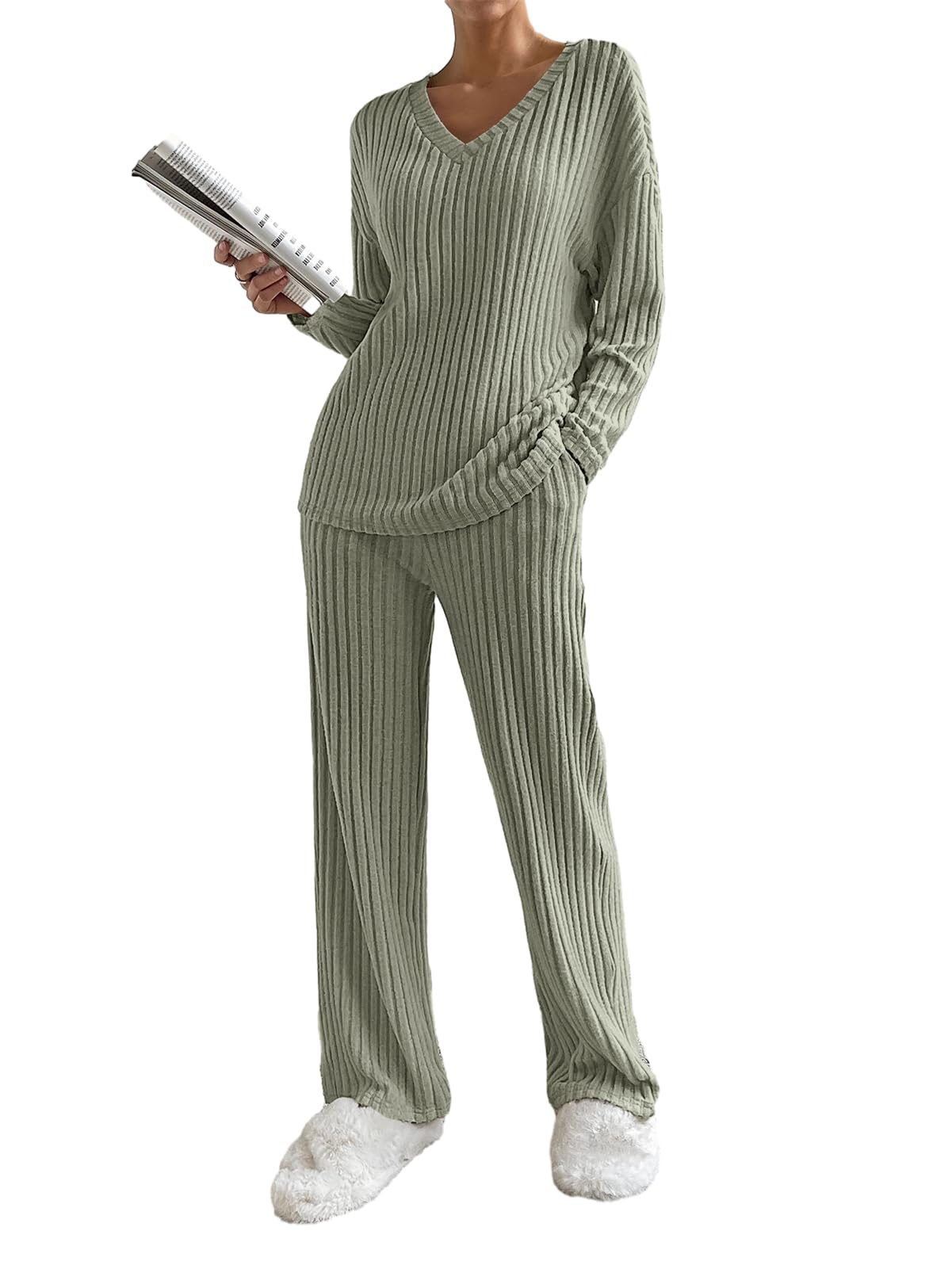 Women's 2-Piece Ribbed Lounge Wear Set - Soft Co-Ord Tracksuit & Sleepwear for Home, Yoga & Relaxation | SotRong UK