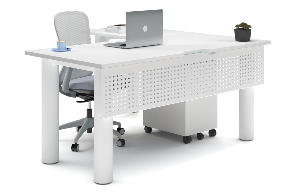 L-Shaped Corner Office Desk with Quadro Cylinder Legs - 1600L x 1800W Dimensions, Cable Management Scallop - Perfect for Home Office, Gaming Setup & Workspace Organization